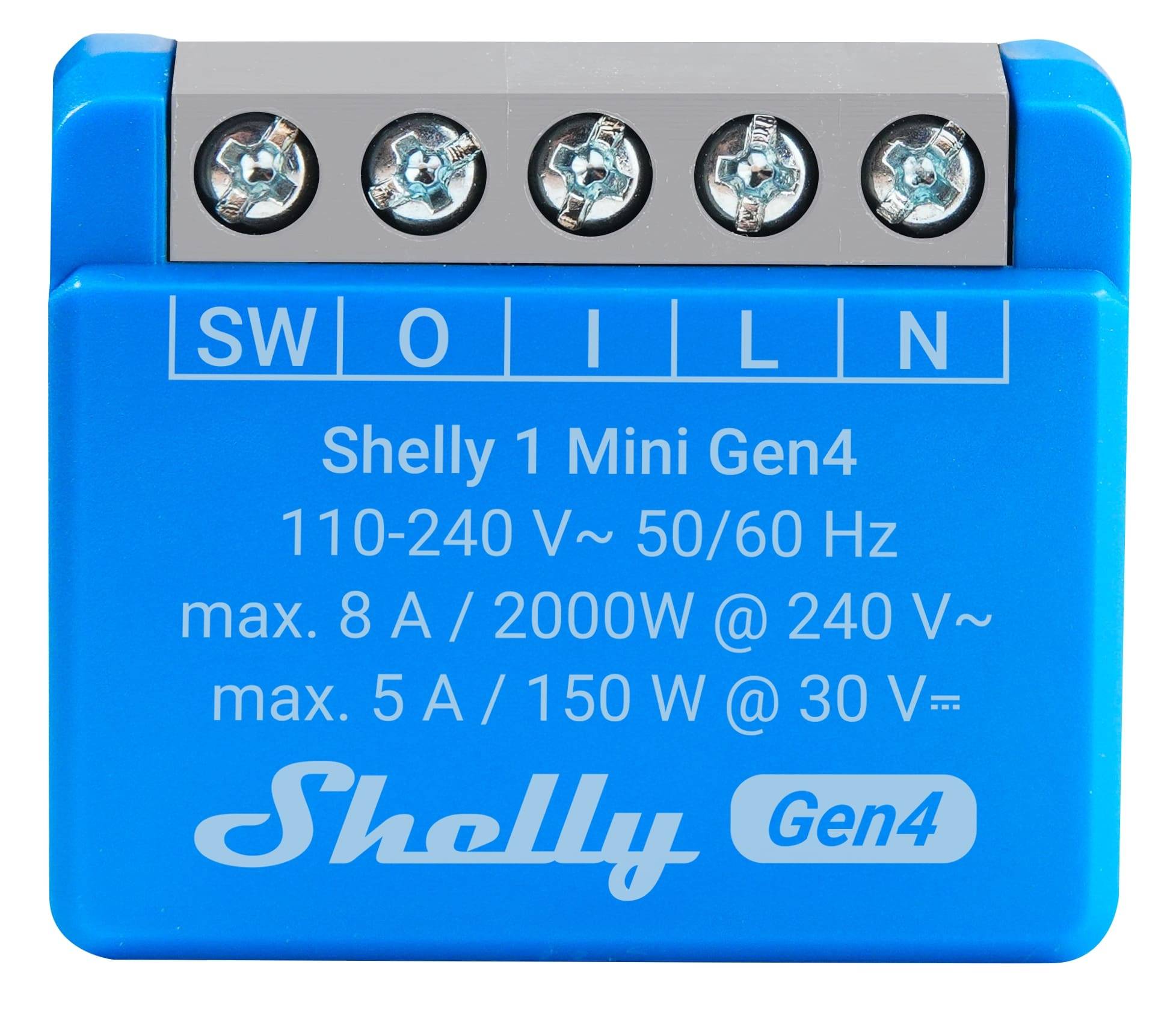 SHELLY Relais 1 Mini Gen4, 8 A, WLAN, Bluetooth, blau, 4 Stück
