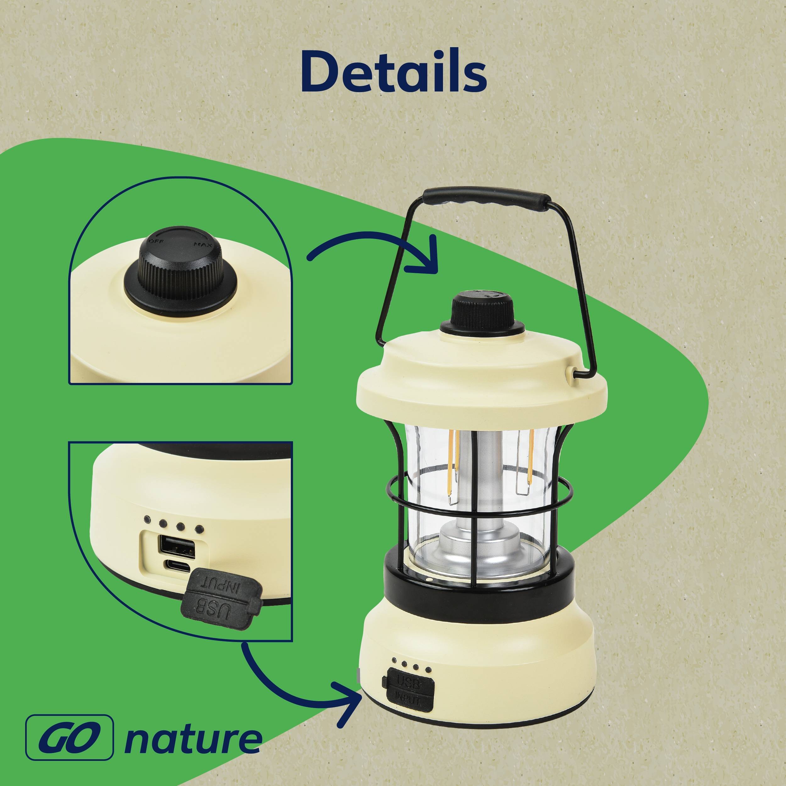 MÜLLER-LICHT LED-Akku-Campingleuchte GLEN, 2 W, 150 lm, hellbeige