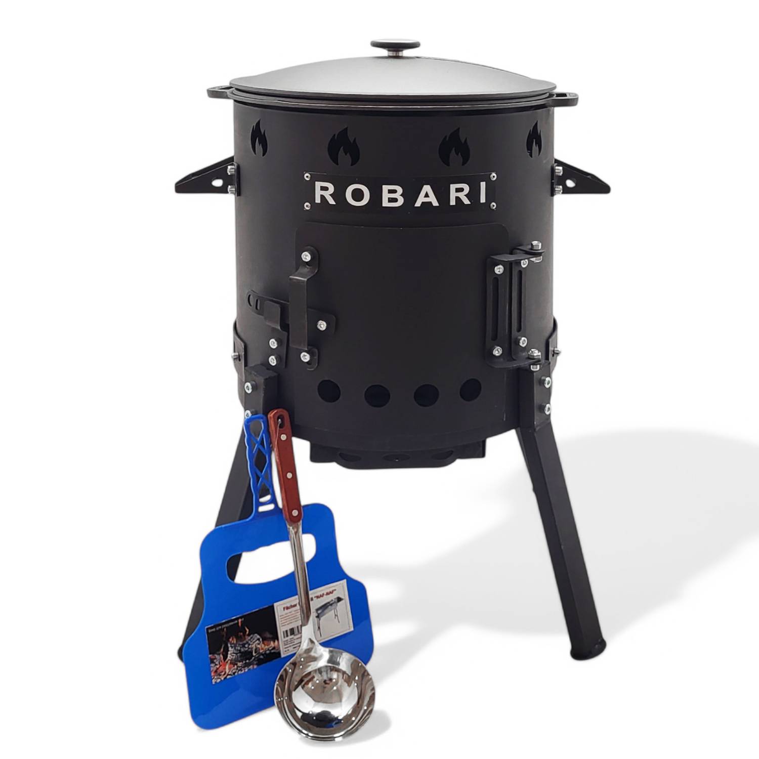 Utschak Set mit Kasan 12 L Deckel aus Gusseisen und Zubehör