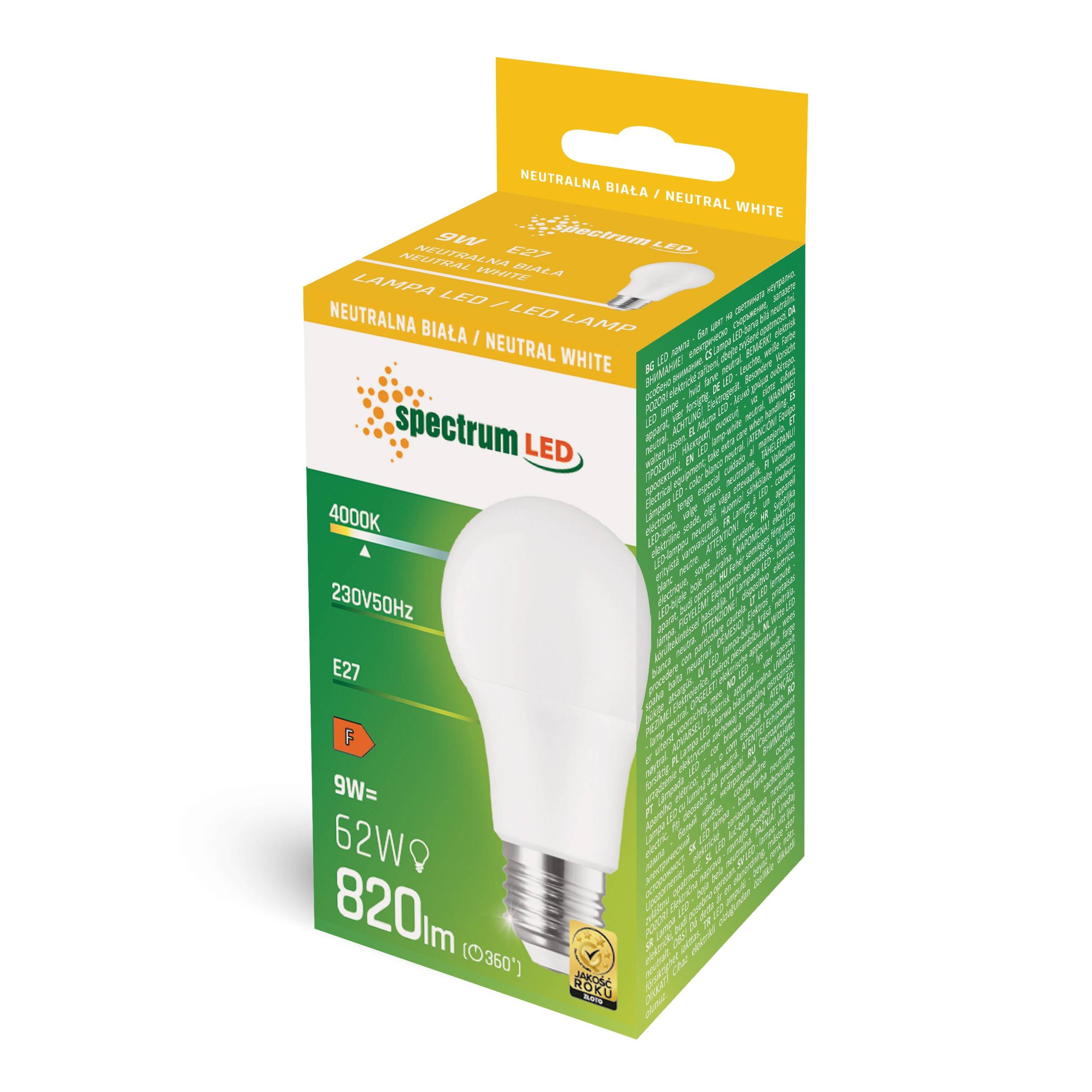 Spectrum LED E27 A60 Birnenform 9W 270° 820lm 230V Neutralweiß 4000K