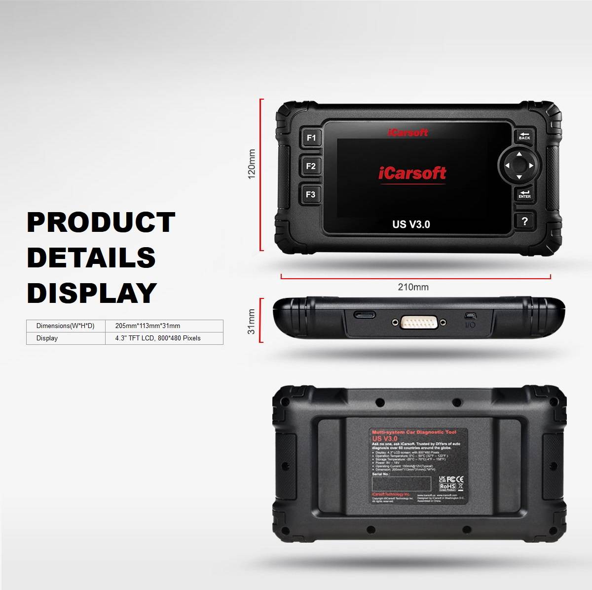 DIAGNOSEGERÄT iCARSOFT US V3.0 OBD-2 Scanner für US-Fahrzeuge wie Ford GM Chrysler Dodge Jeep Buick Cadillac Hummer