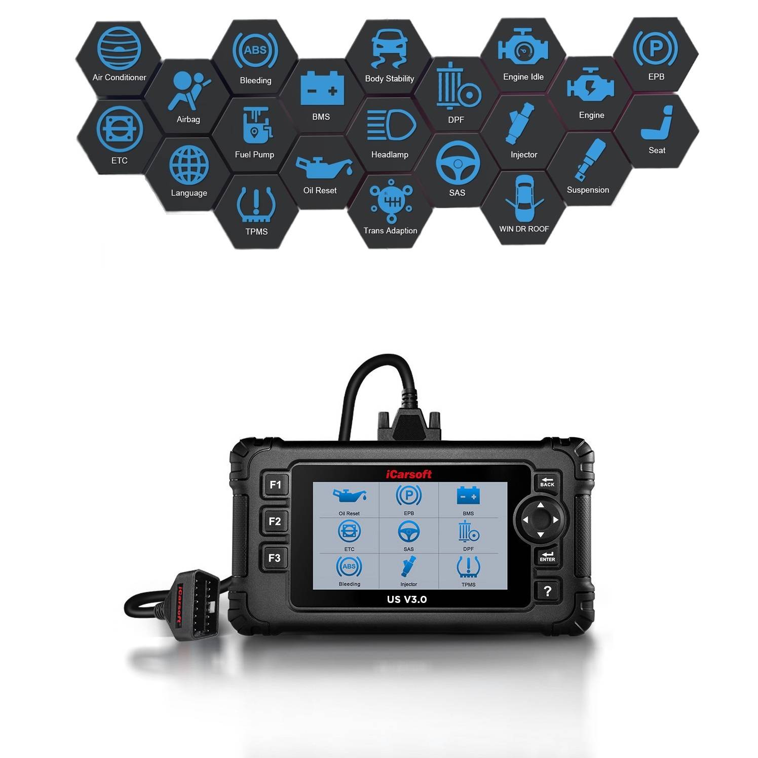 DIAGNOSEGERÄT iCARSOFT US V3.0 OBD-2 Scanner für US-Fahrzeuge wie Ford GM Chrysler Dodge Jeep Buick Cadillac Hummer