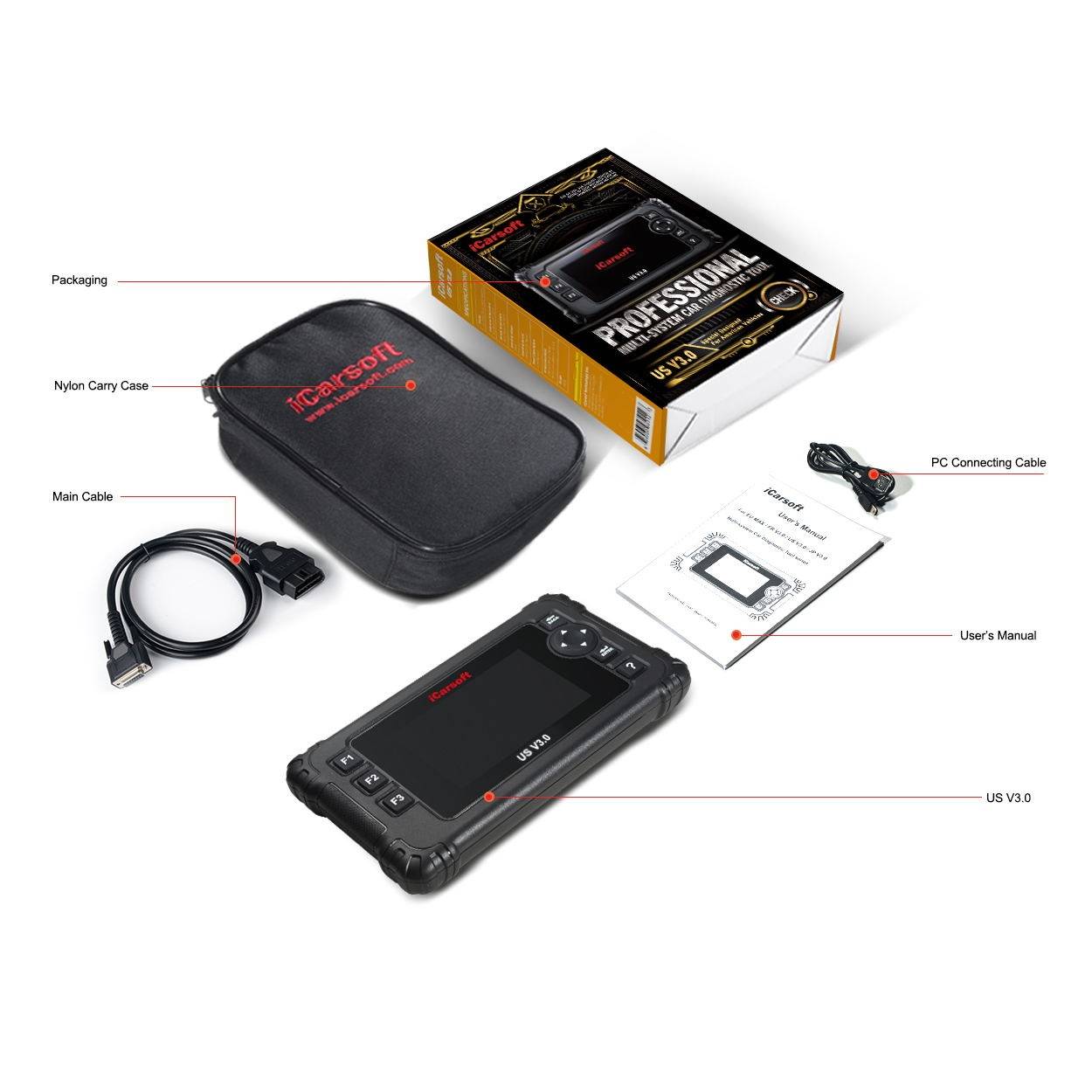 DIAGNOSEGERÄT iCARSOFT US V3.0 OBD-2 Scanner für US-Fahrzeuge wie Ford GM Chrysler Dodge Jeep Buick Cadillac Hummer