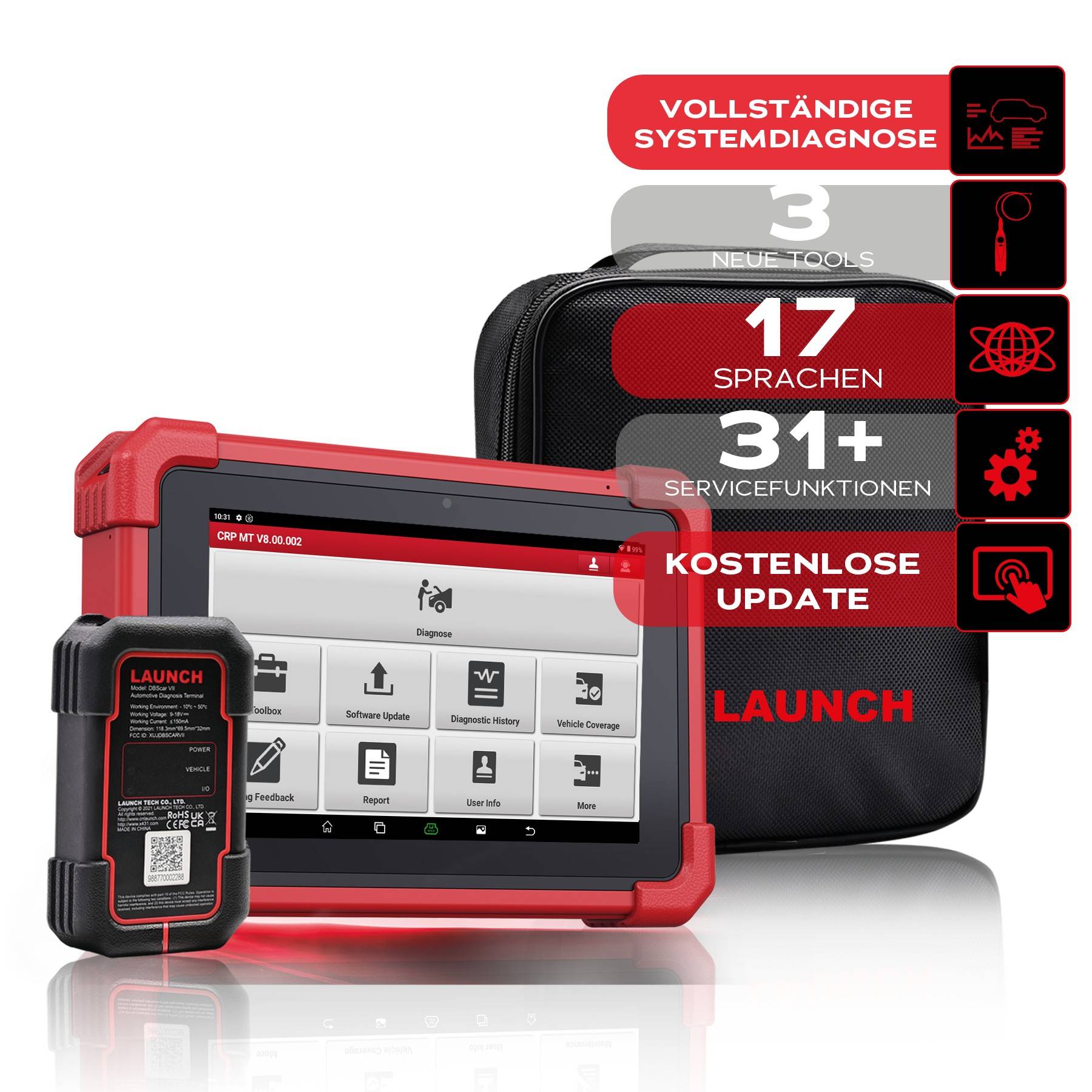 LAUNCH CRP 919MAX KFZ OBD2 Diagnosegerät alle Steuergerät ECU Codierung, Aktive Test und Bluetooth Adapter + 31 Service Funktionen