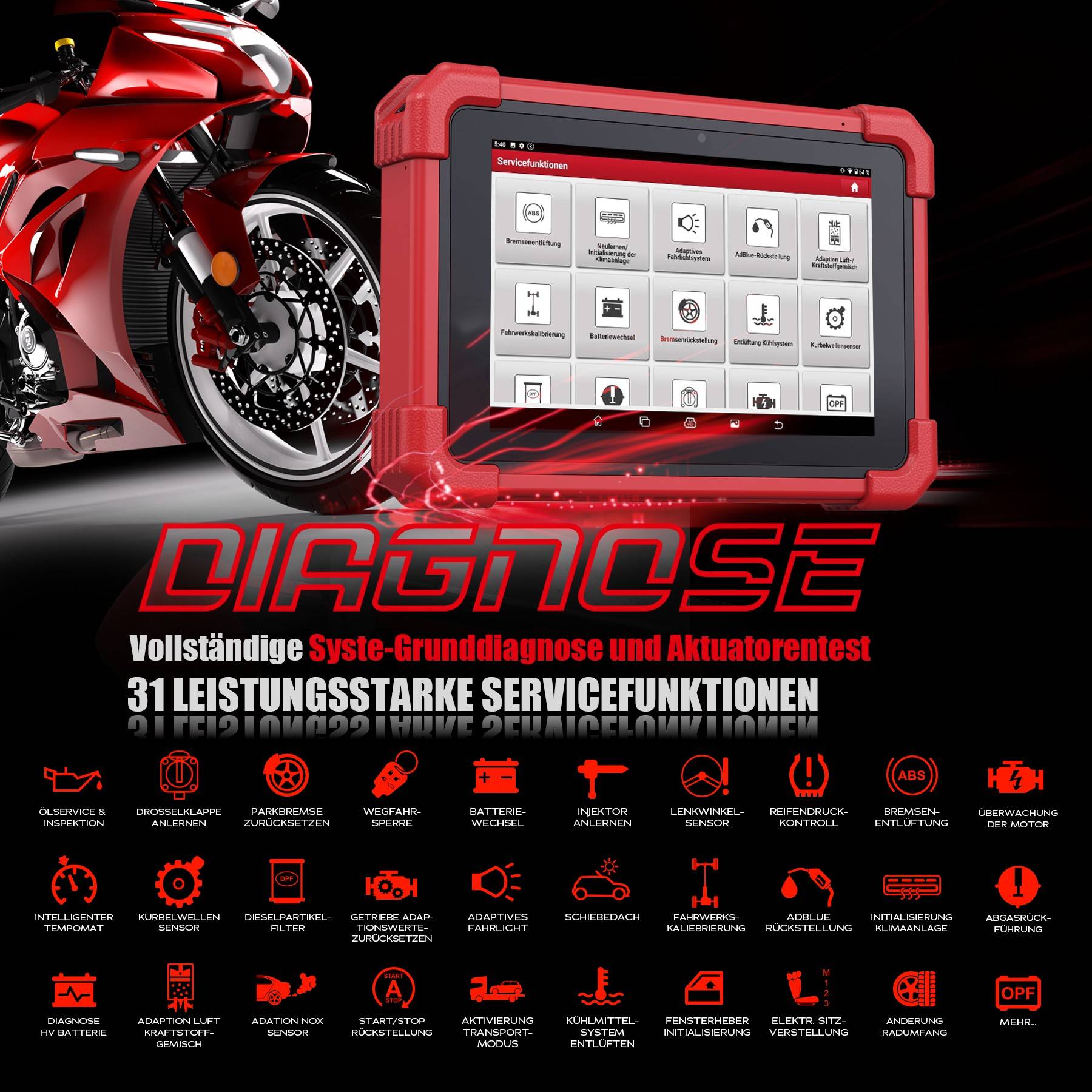 LAUNCH CRP 919MAX KFZ OBD2 Diagnosegerät alle Steuergerät ECU Codierung, Aktive Test und Bluetooth Adapter + 31 Service Funktionen