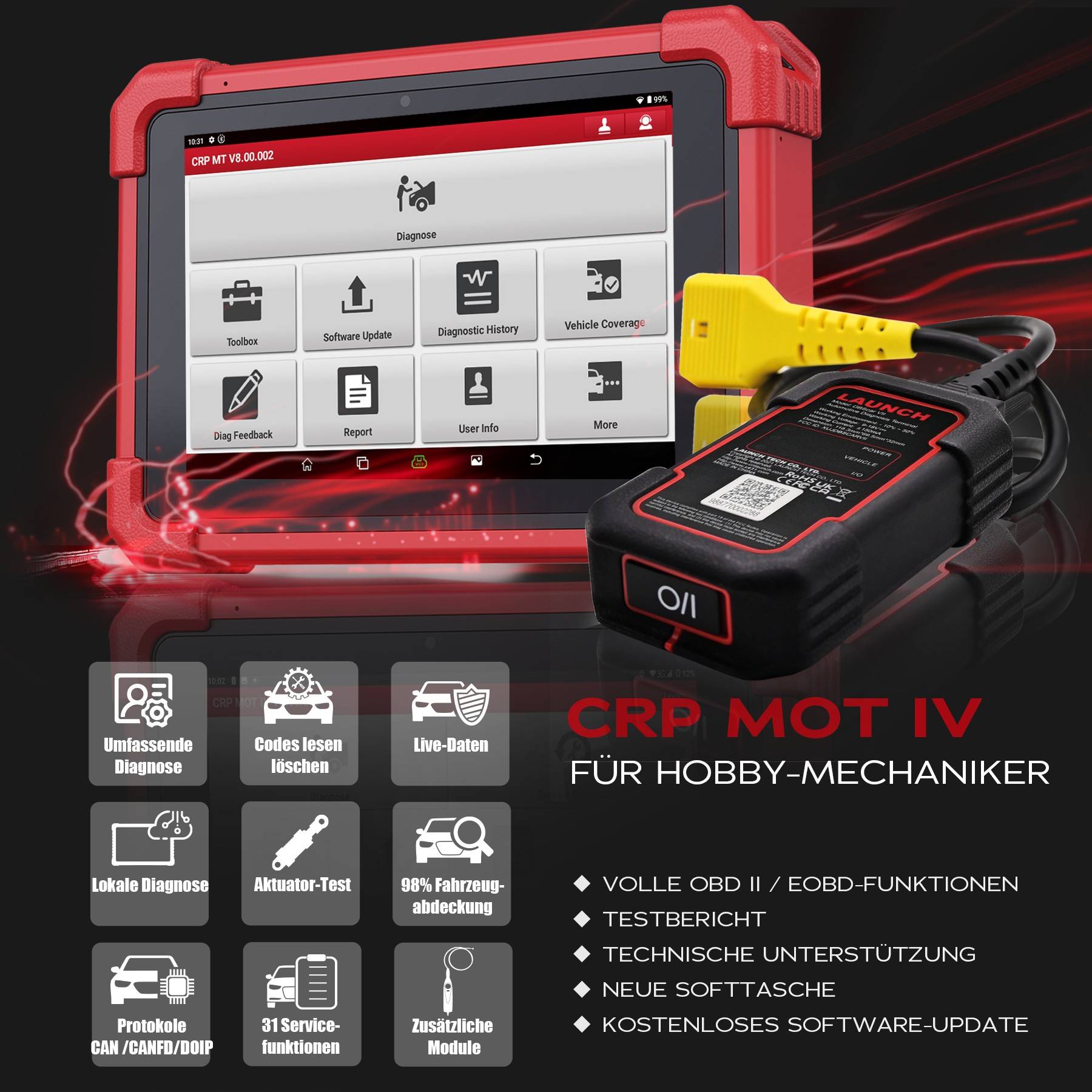LAUNCH CRP 919MAX KFZ OBD2 Diagnosegerät alle Steuergerät ECU Codierung, Aktive Test und Bluetooth Adapter + 31 Service Funktionen