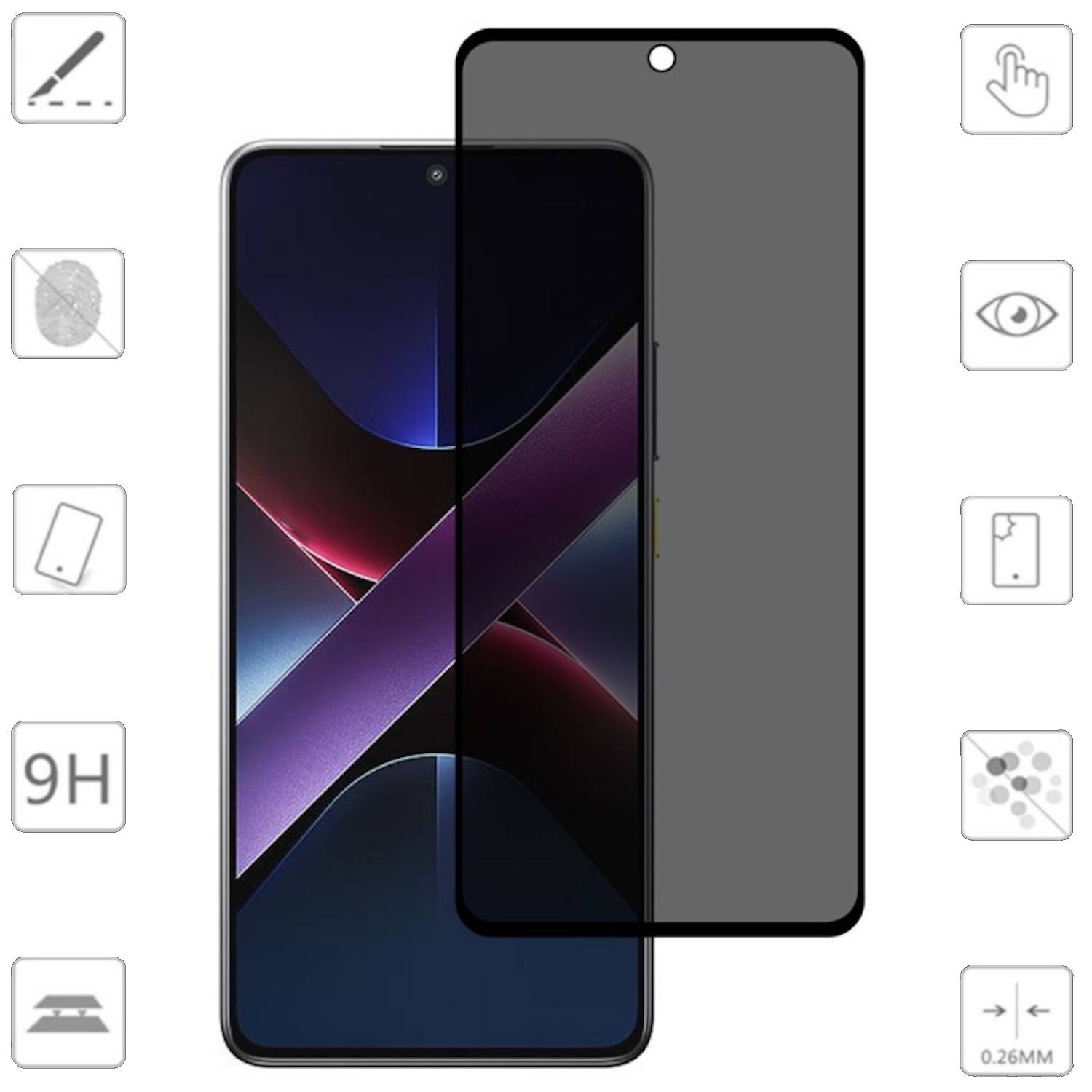 Für Xiaomi Poco X7 Pro 5G / Redmi Turbo 4 2x 2.5D 0,26mm Privacy Display H9 Hart Glas Schutz