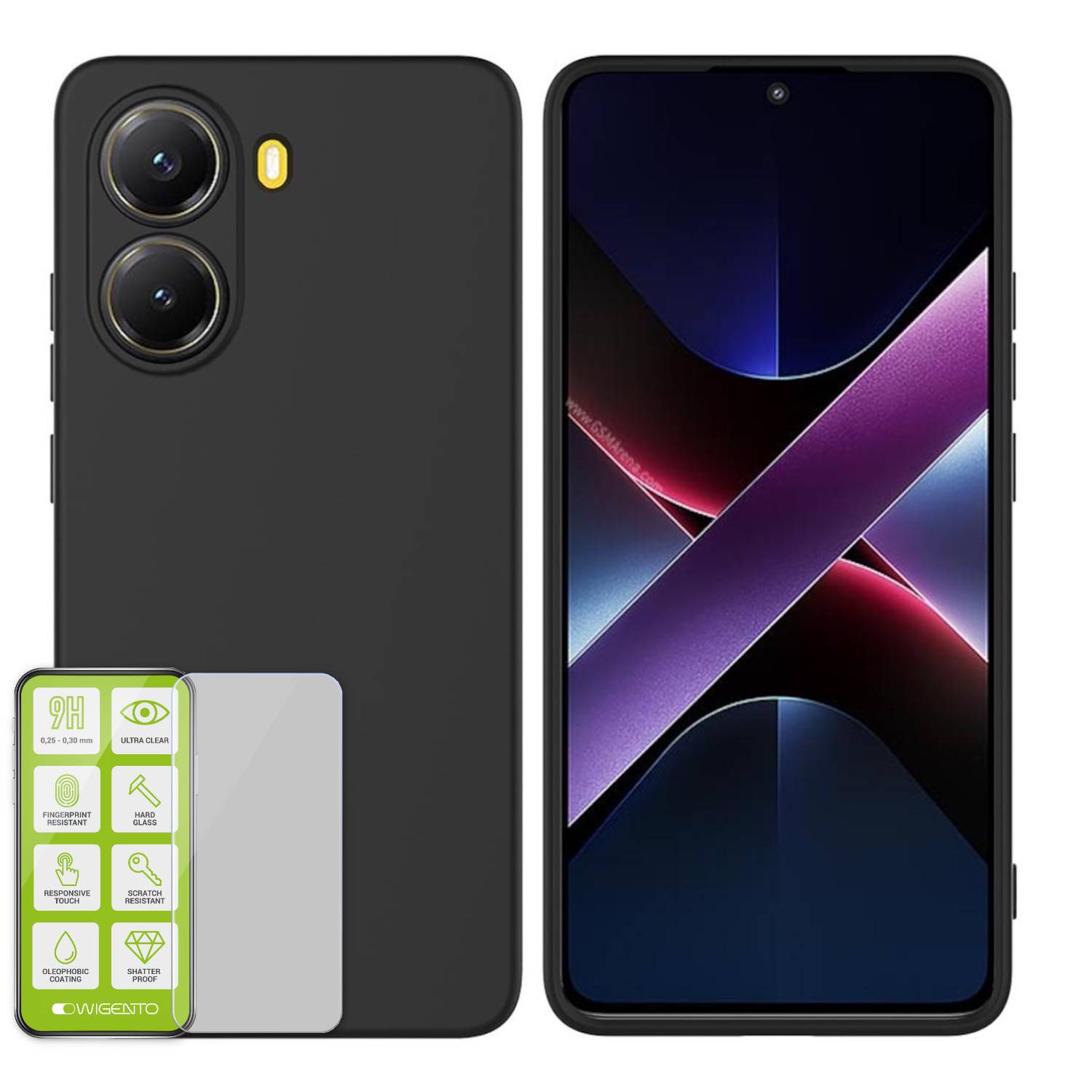 Für Xiaomi Poco X7 Pro 5G / Redmi Turbo 4 Silikon TPU Schutz Handy Hülle Schwarz + H9 Hart Glas Folie