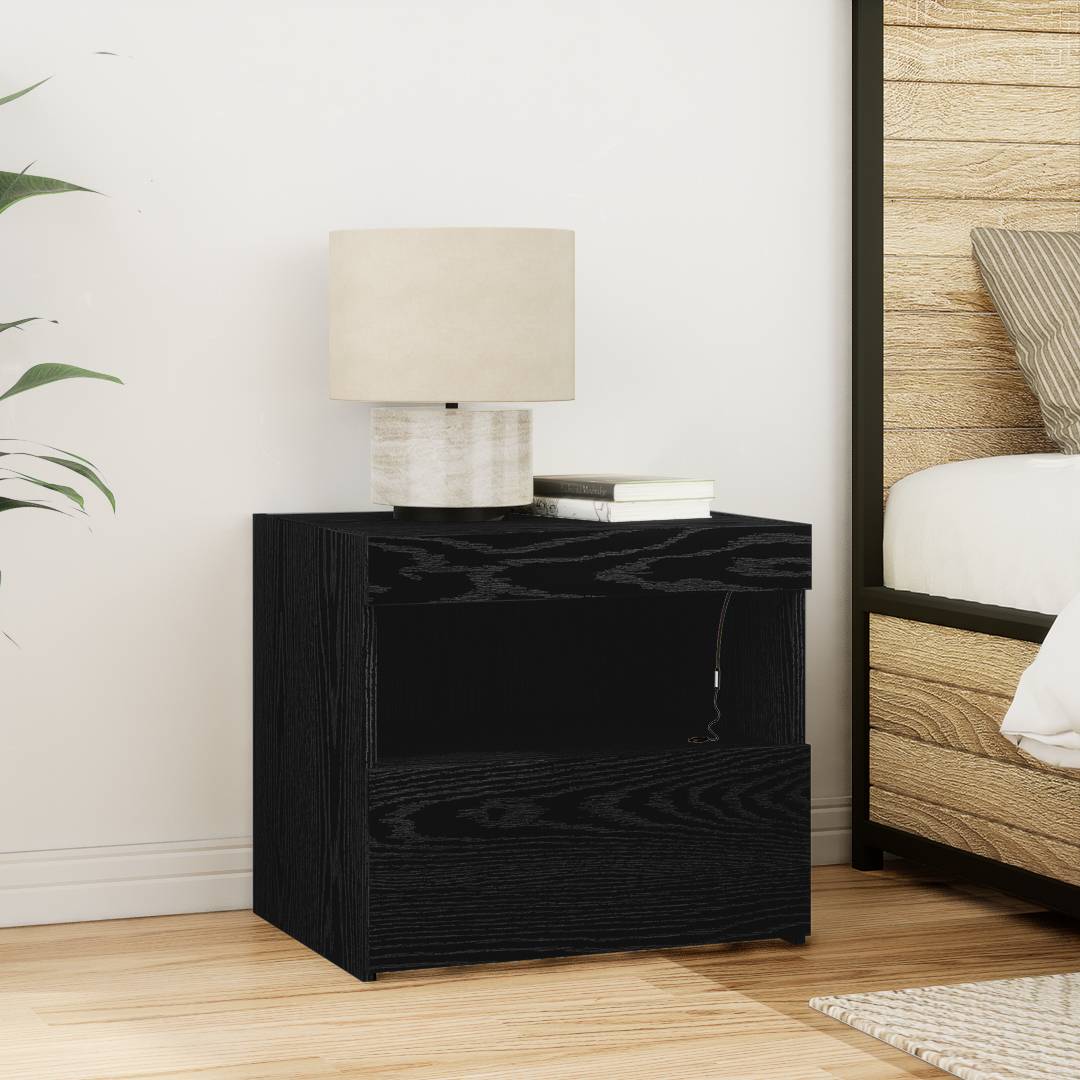 vidaXL Nachttische mit LED-Leuchten 2 Stk. Schwarz Eiche 50x40x45 cm