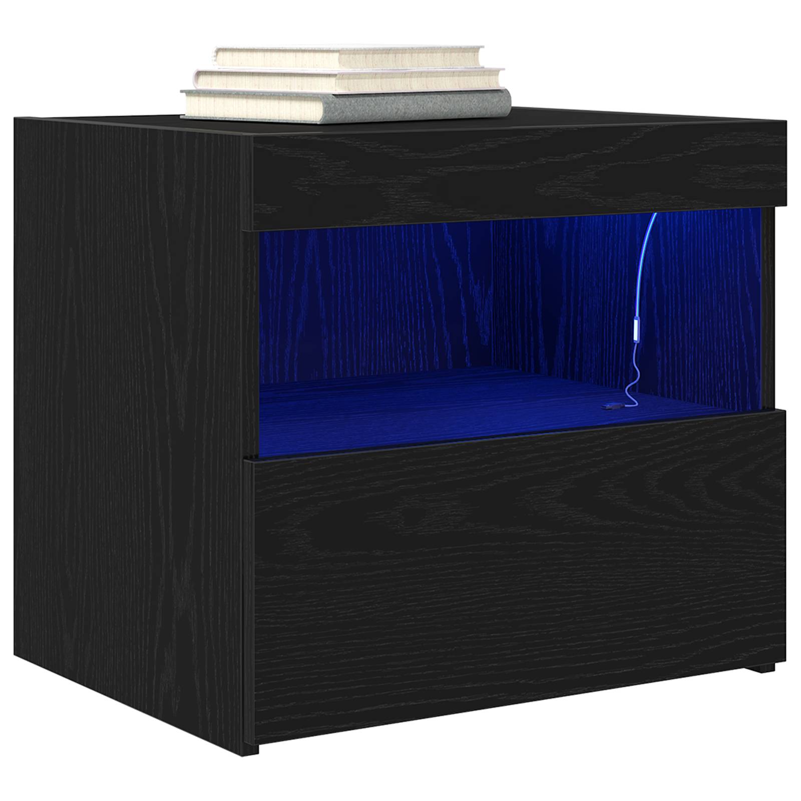 vidaXL Nachttische mit LED-Leuchten 2 Stk. Schwarz Eiche 50x40x45 cm