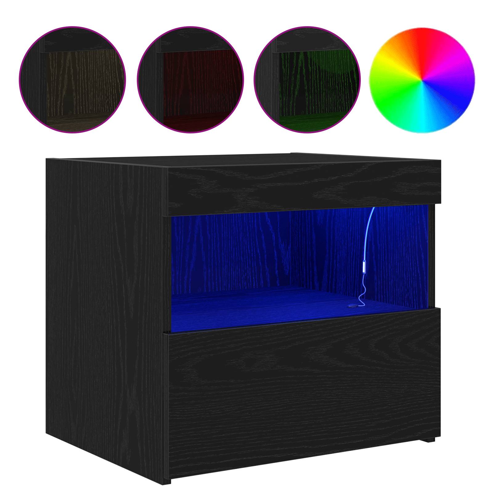vidaXL Nachttische mit LED-Leuchten 2 Stk. Schwarz Eiche 50x40x45 cm