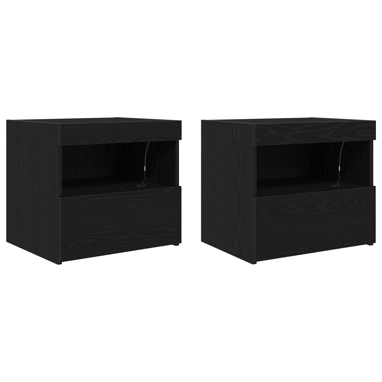 vidaXL Nachttische mit LED-Leuchten 2 Stk. Schwarz Eiche 50x40x45 cm