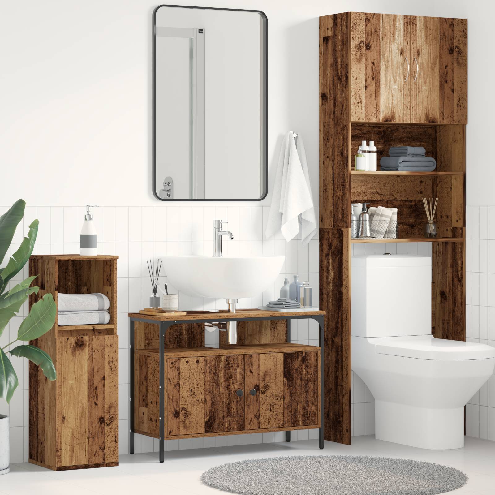 vidaXL Waschbeckenunterschrank Altholz 80x30x60 cm Holzwerkstoff