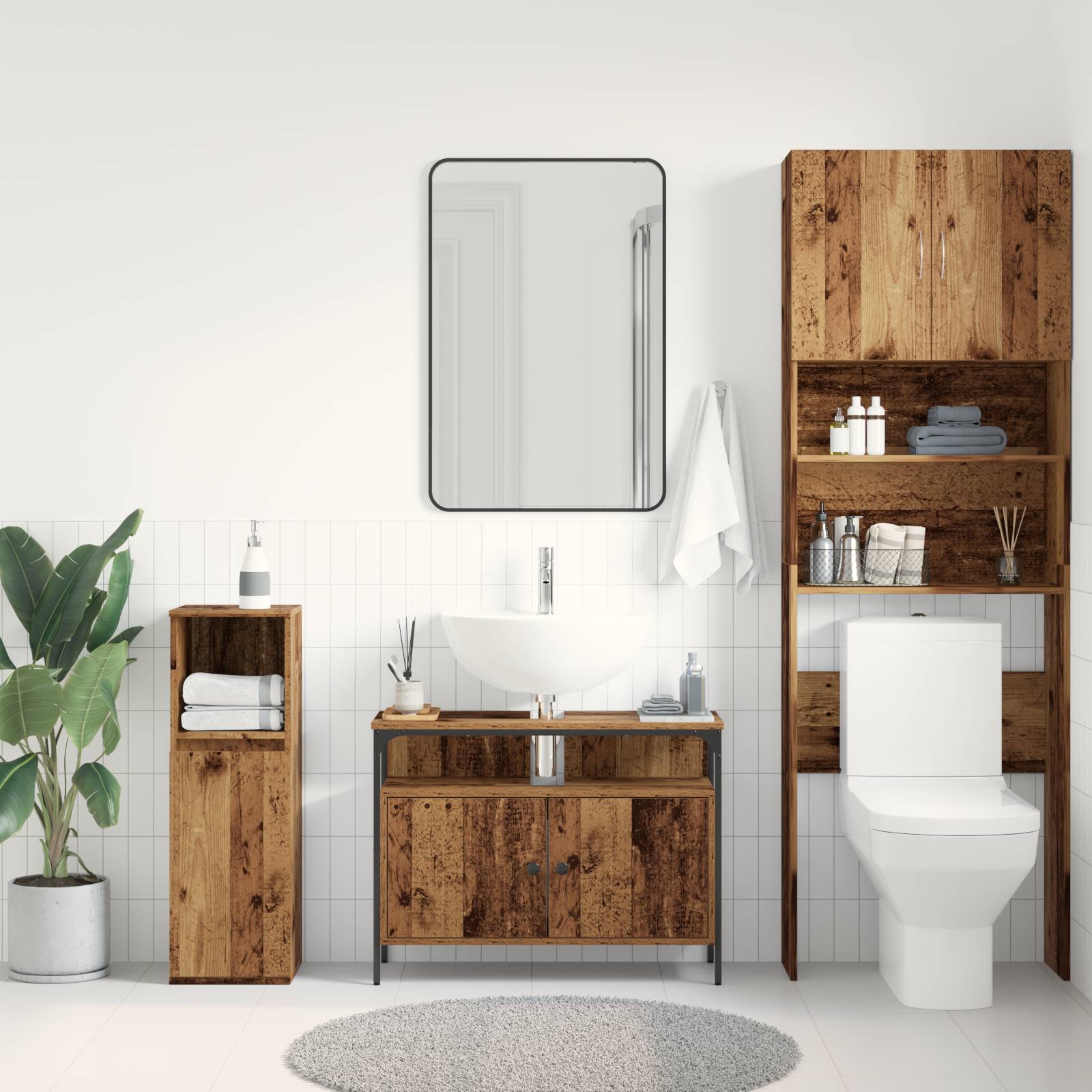 vidaXL Waschbeckenunterschrank Altholz 80x30x60 cm Holzwerkstoff
