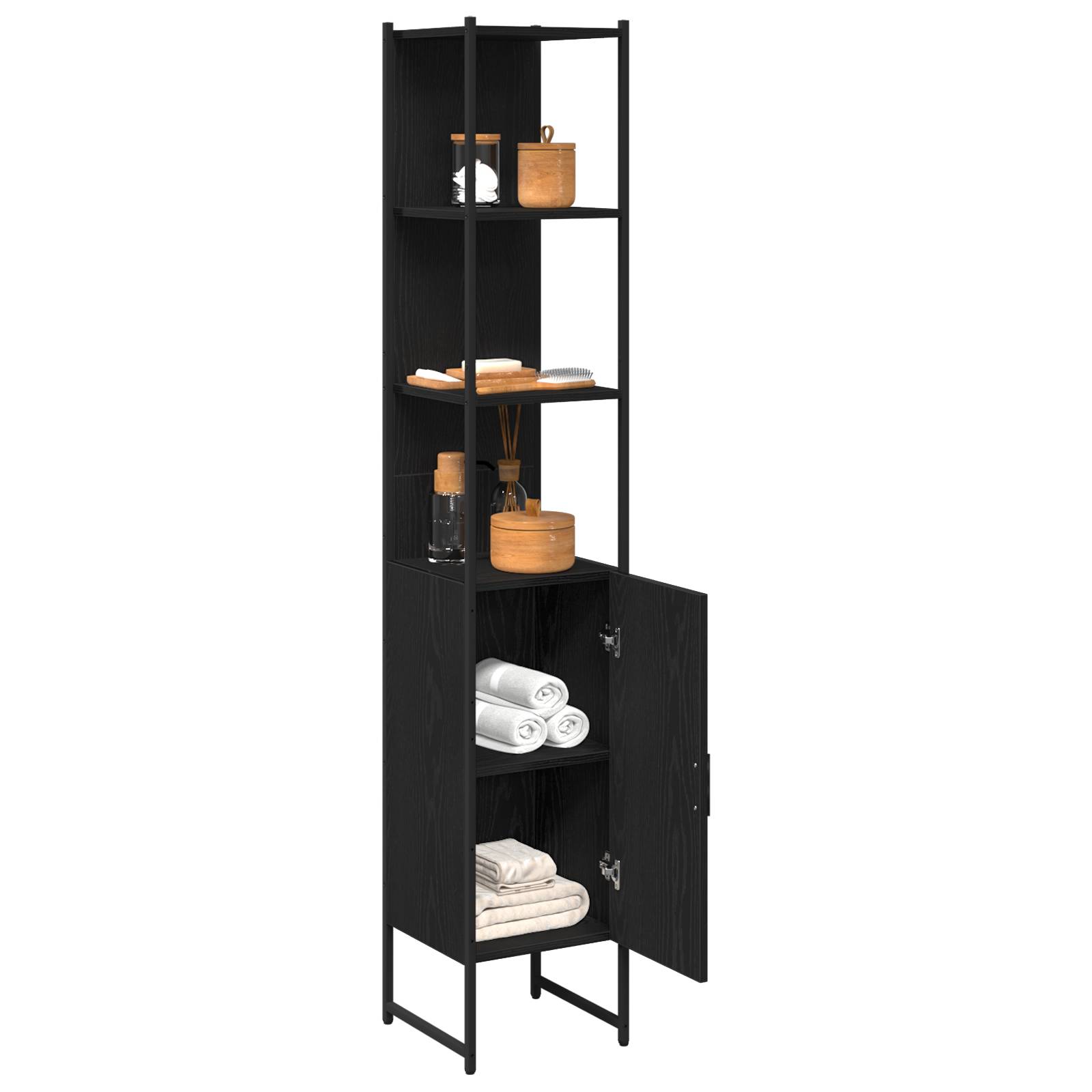 vidaXL Badschrank Schwarz Eiche 33x33x185,5 cm Holzwerkstoff