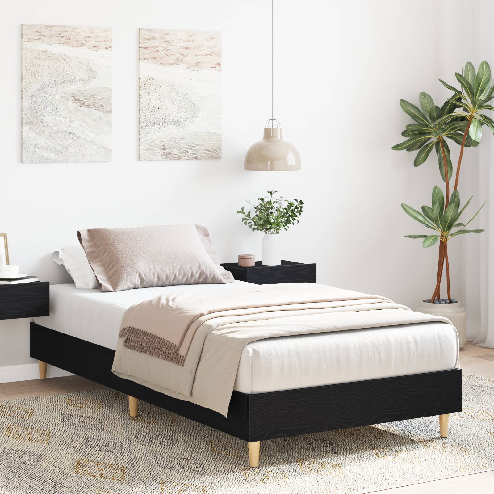 vidaXL Bettgestell 75x190 cm Schwarz Eiche Holzwerkstoff