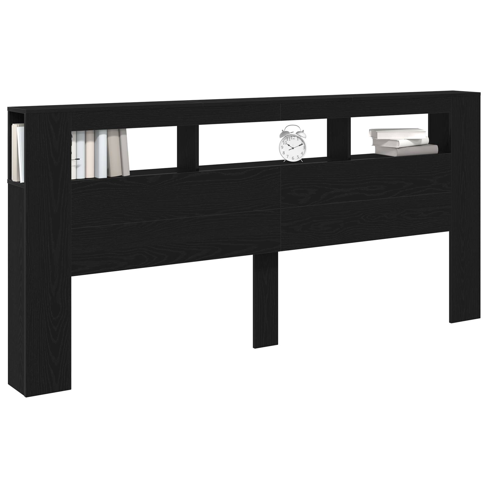 vidaXL LED Kopfteil mit Ablagen Schwarz Eiche 220x18,5x103,5 cm