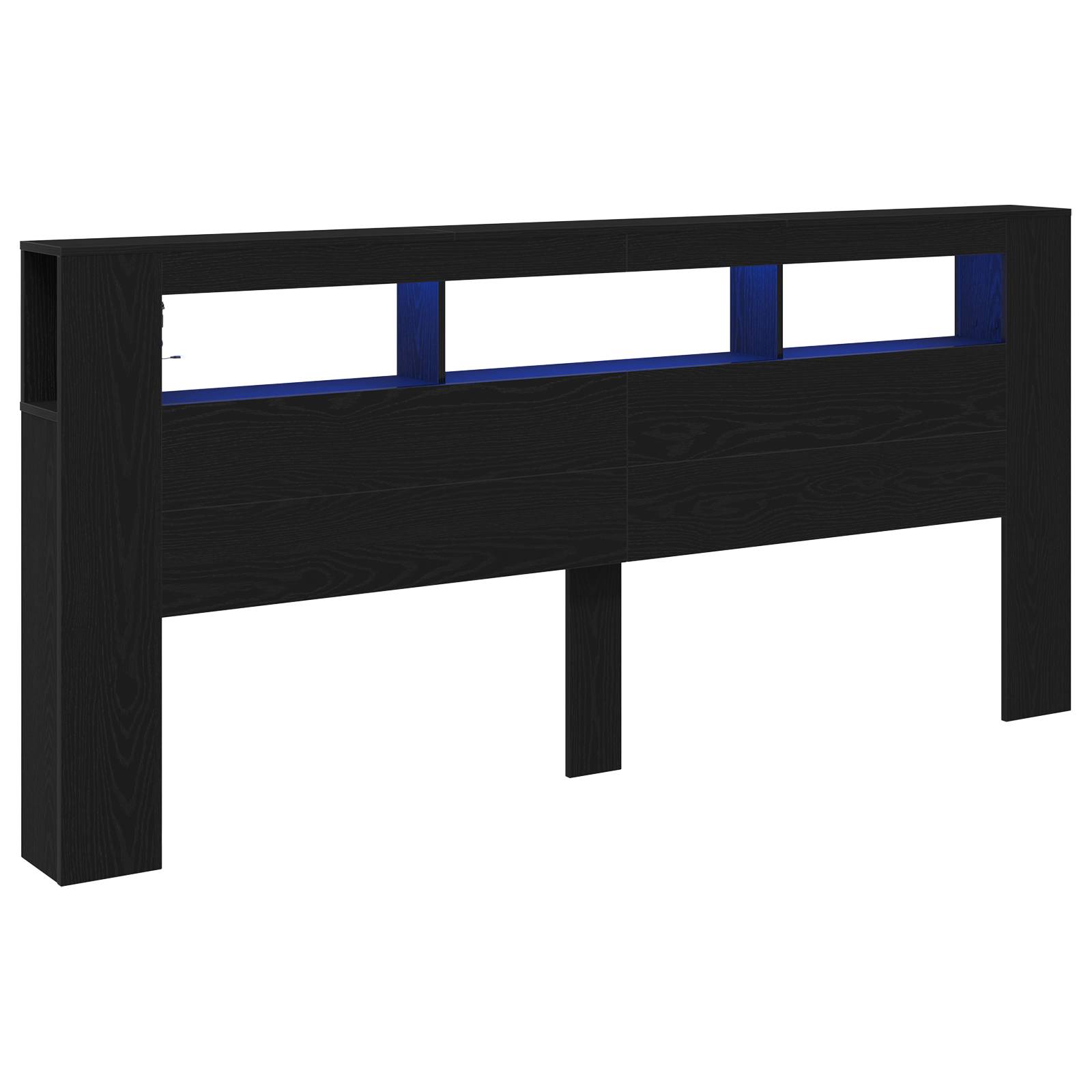 vidaXL LED Kopfteil mit Ablagen Schwarz Eiche 220x18,5x103,5 cm