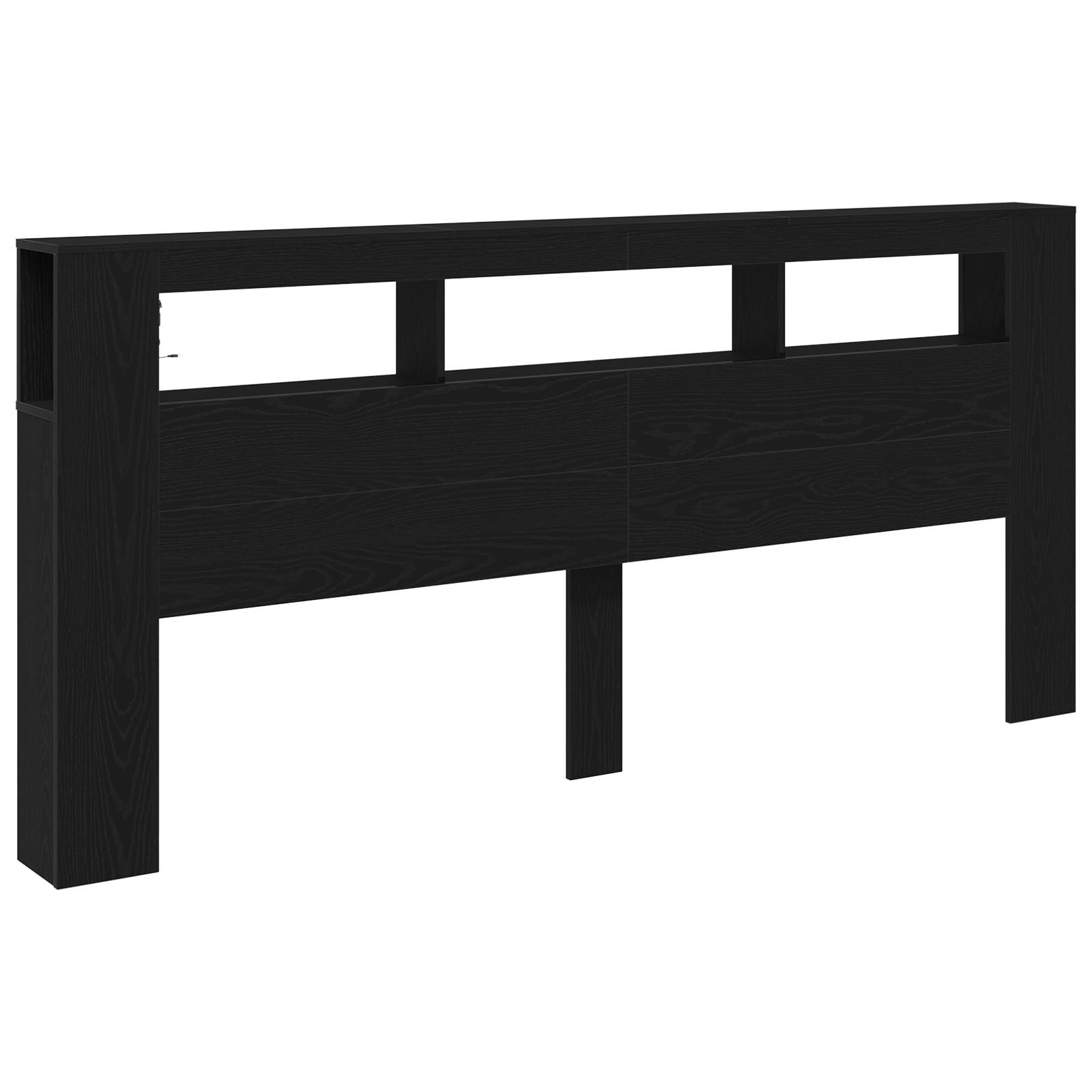 vidaXL LED Kopfteil mit Ablagen Schwarz Eiche 220x18,5x103,5 cm