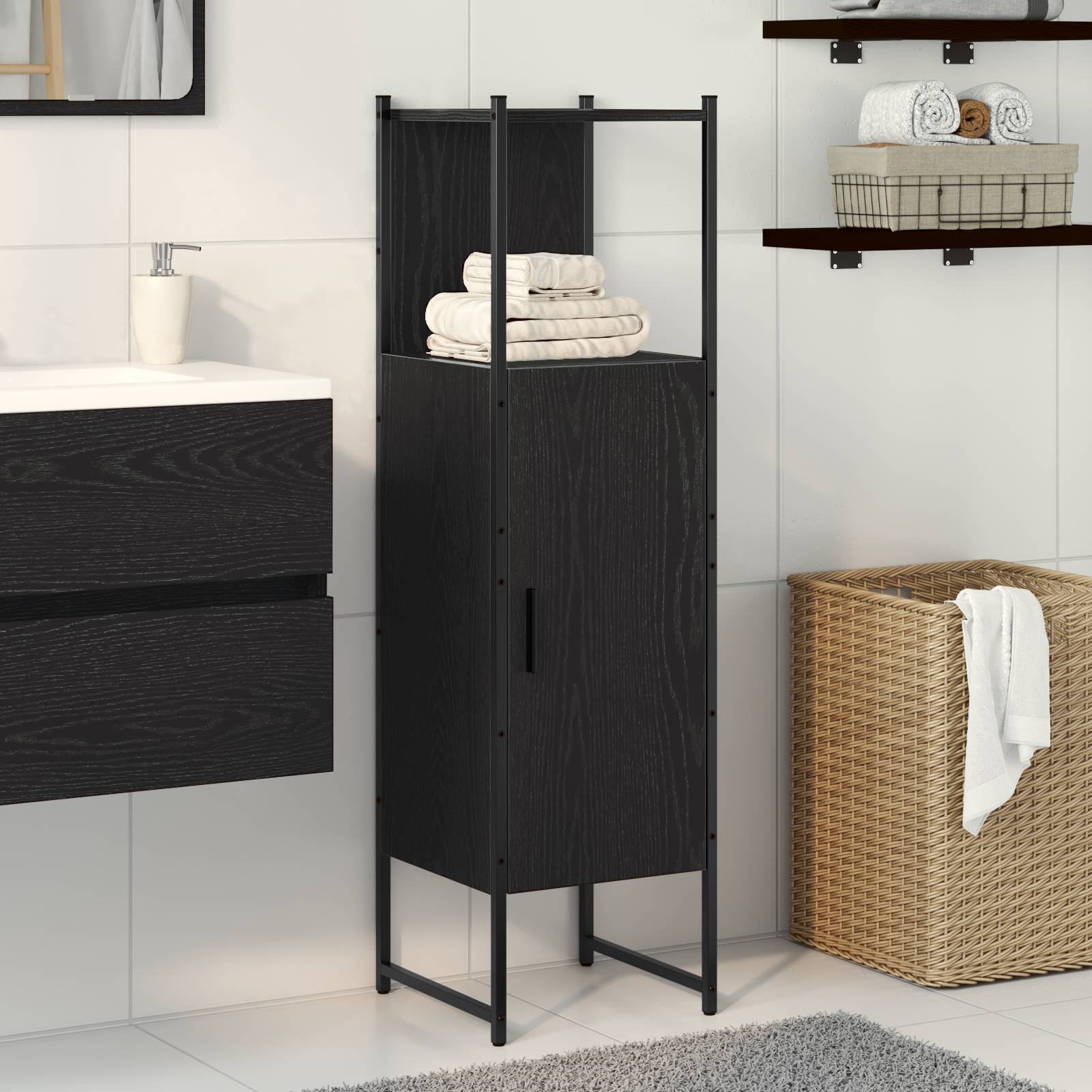 vidaXL Badschrank Schwarz Eiche 33x33x120,5 cm Holzwerkstoff