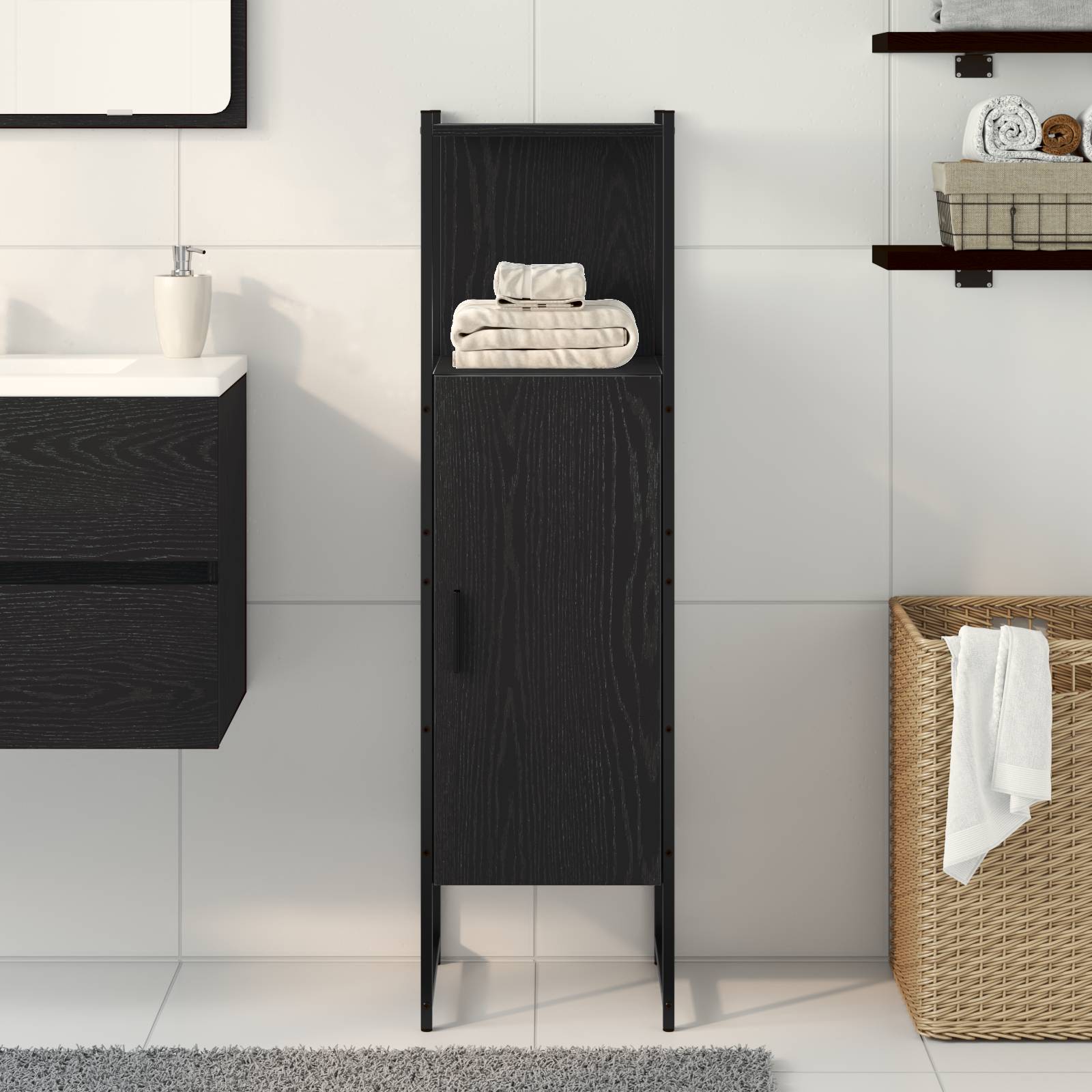 vidaXL Badschrank Schwarz Eiche 33x33x120,5 cm Holzwerkstoff