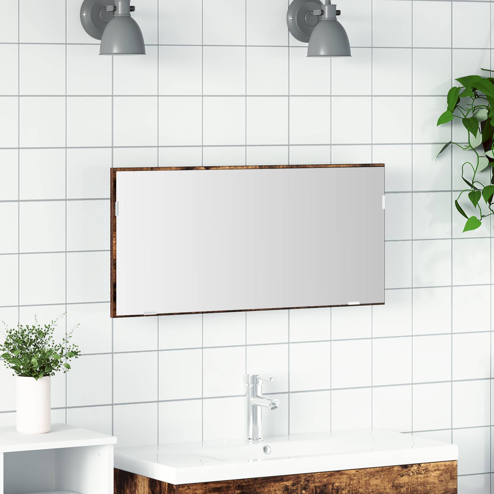 vidaXL Spiegelschrank mit LED-Leuchte Räuchereiche 80x37 cm