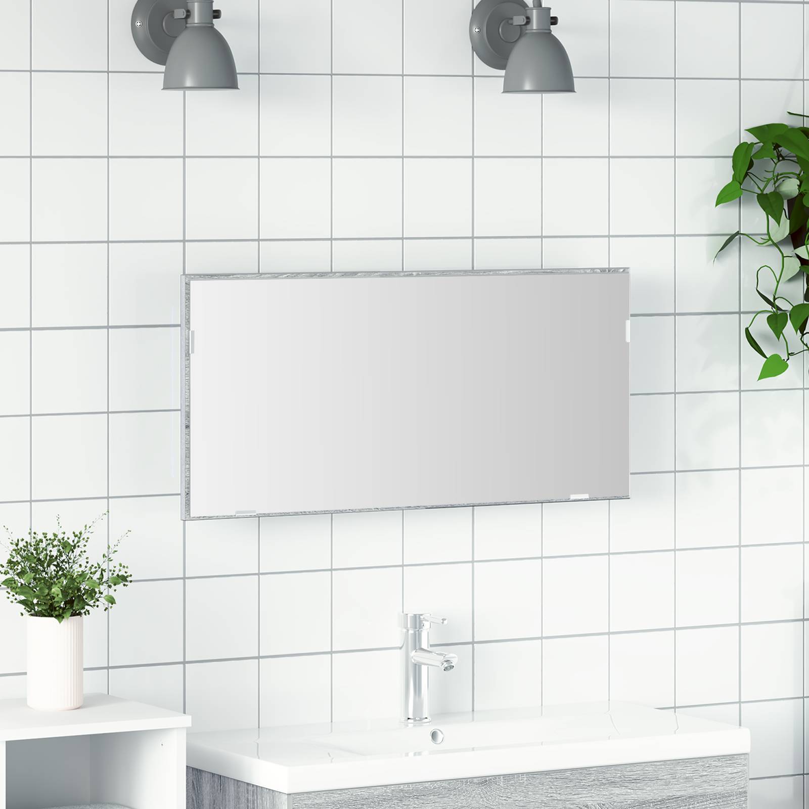 vidaXL Spiegelschrank mit LED-Leuchte Grau Sonoma 80x37 cm