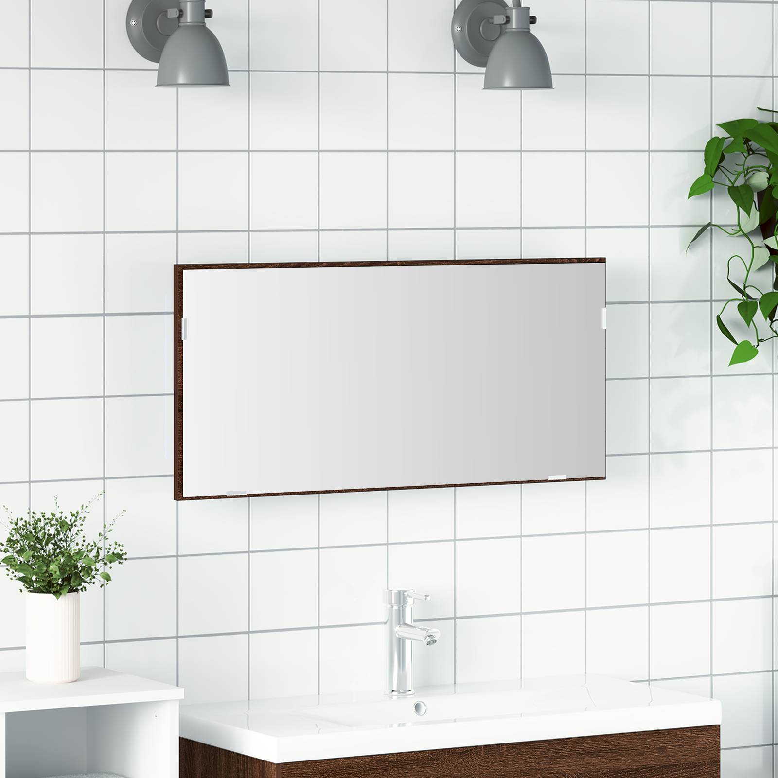 vidaXL Spiegelschrank mit LED-Leuchte Braun Eiche 80x37 cm