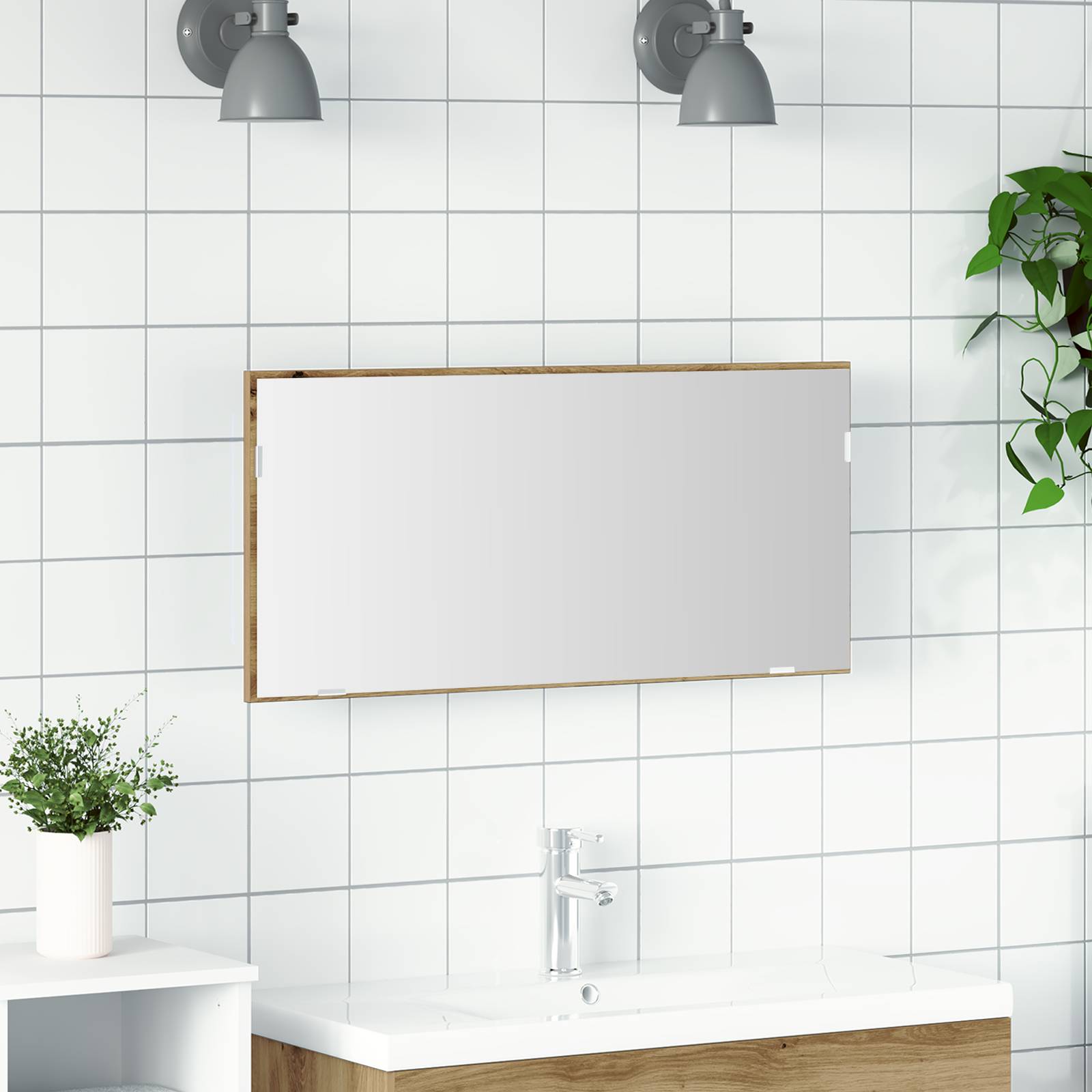 vidaXL Spiegelschrank mit LED-Leuchte Artisan Eiche 80x37 cm