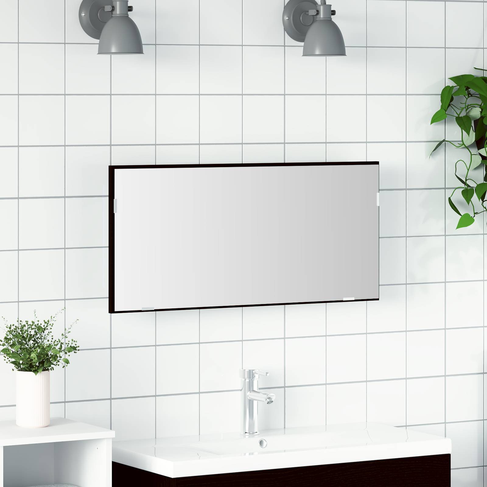 vidaXL Spiegelschrank mit LED-Leuchte Schwarz Eiche 80x37 cm