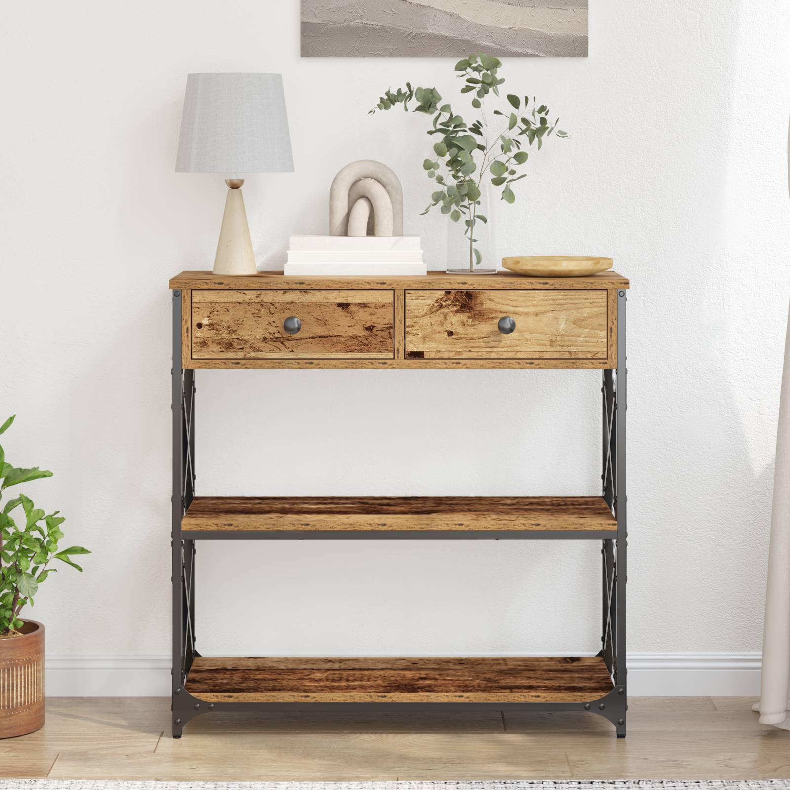 vidaXL Konsolentisch Altholz 75x28x75 cm Holzwerkstoff und Stahl