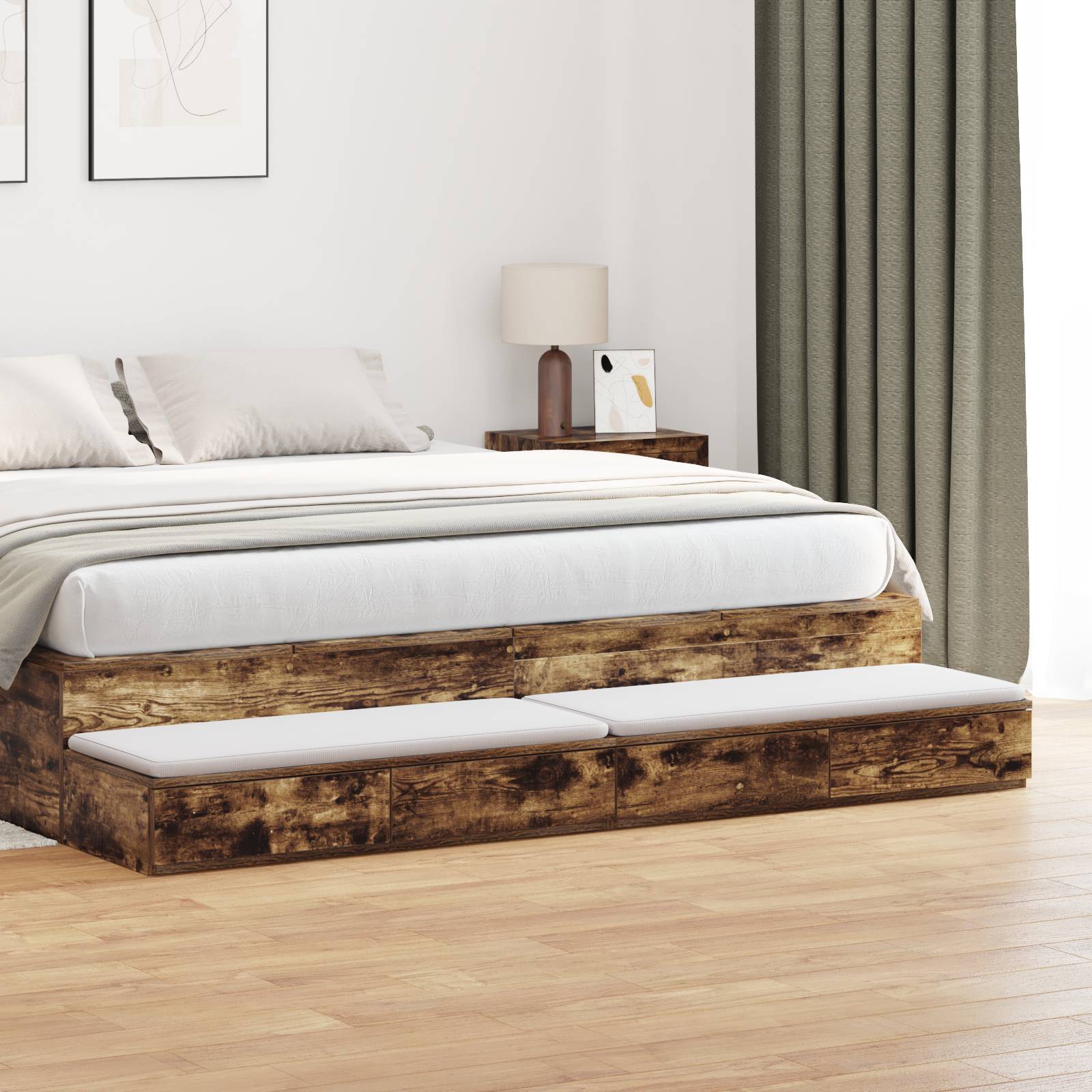 vidaXL Nachttisch aus geräucherter Eiche - 180x36.5x16.5 cm - Hergestellt aus Holzwerkstoffen