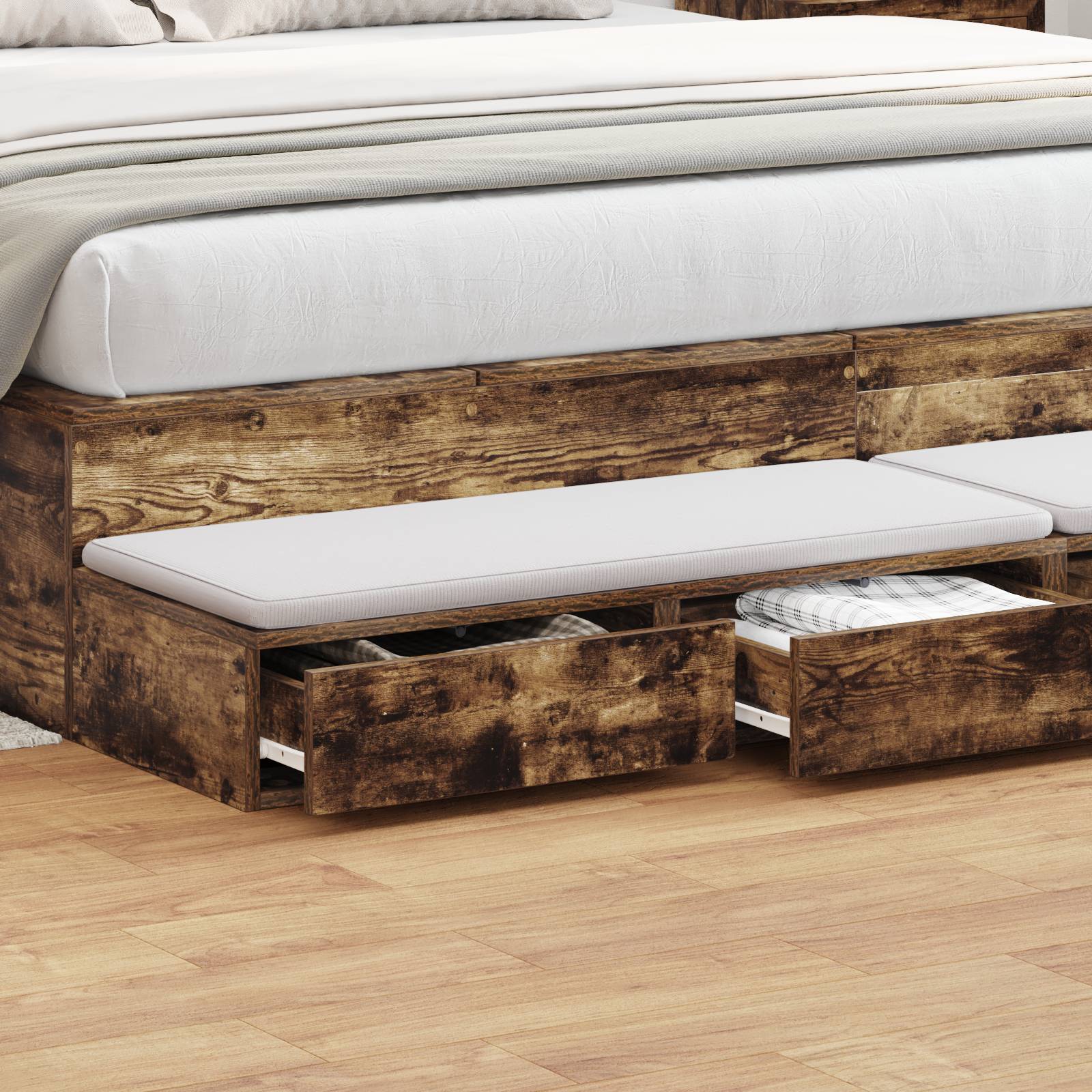 vidaXL Nachttisch aus geräucherter Eiche - 180x36.5x16.5 cm - Hergestellt aus Holzwerkstoffen