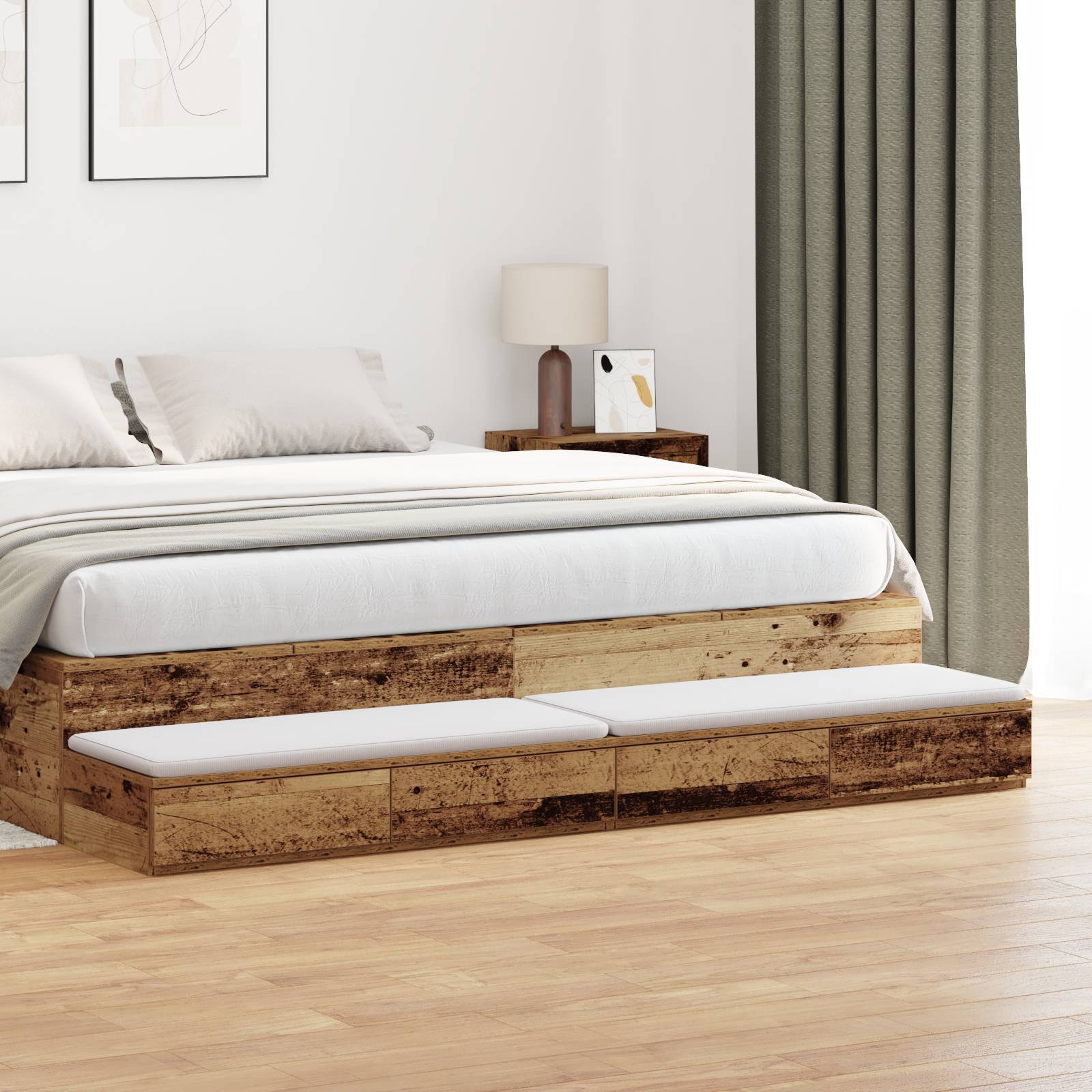 vidaXL Bettschubladen Altholz 180x36,5x16,5 cm Holzwerkstoff