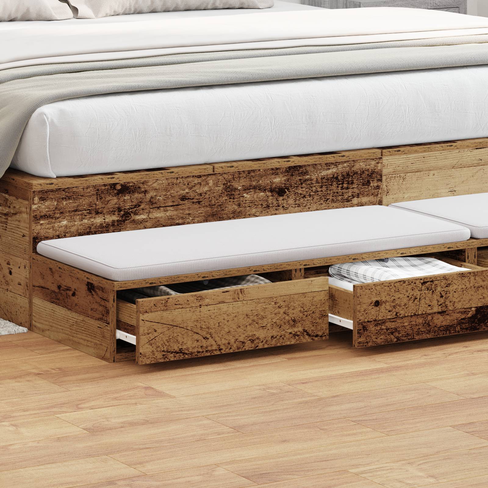 vidaXL Bettschubladen Altholz 180x36,5x16,5 cm Holzwerkstoff