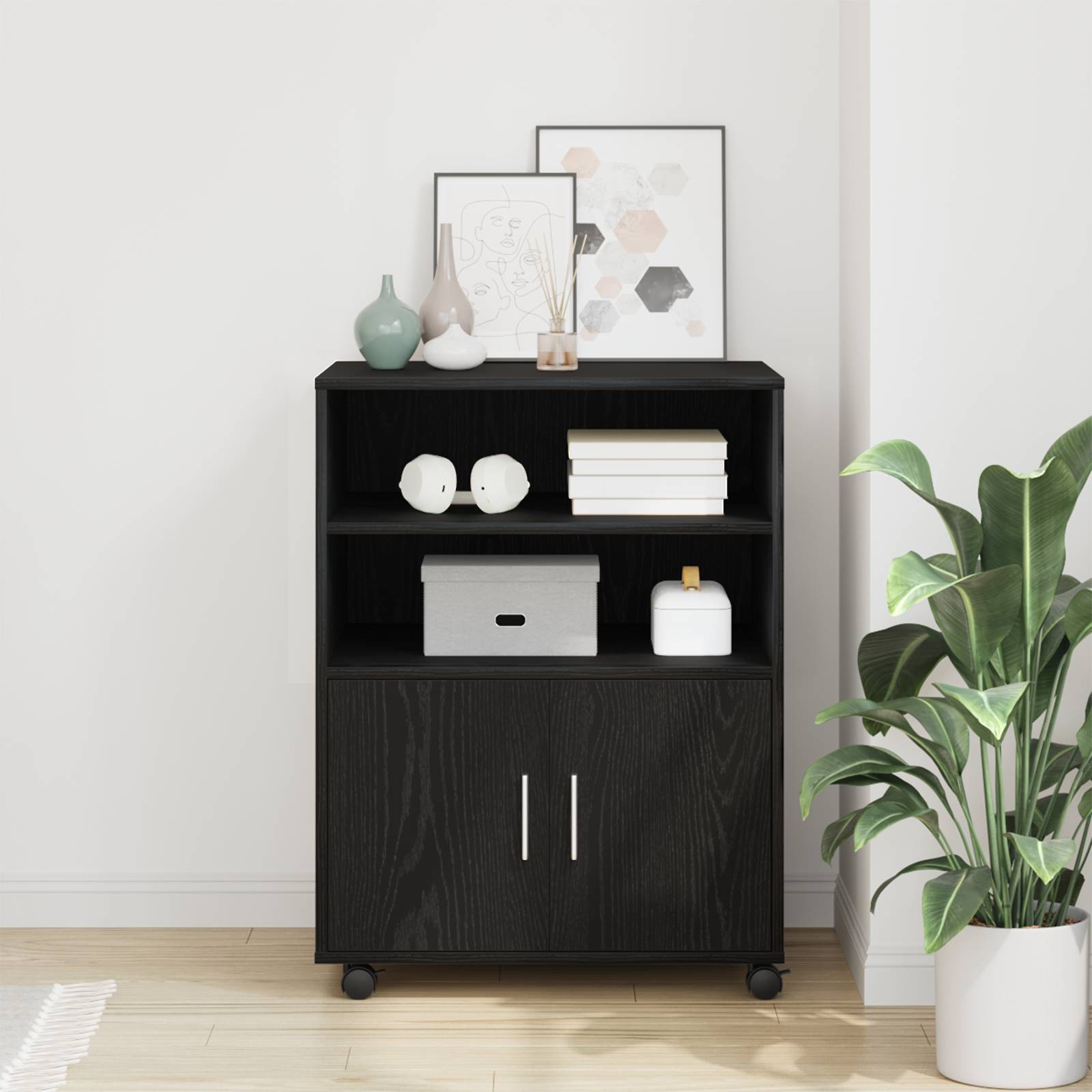 vidaXL Rollschrank Schwarz Eiche 60x48x81 cm Holzwerkstoff