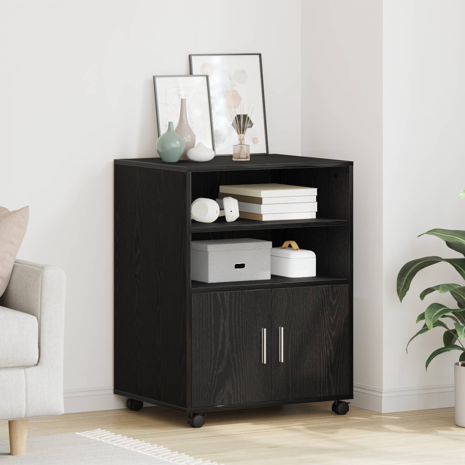 vidaXL Rollschrank Schwarz Eiche 60x48x81 cm Holzwerkstoff