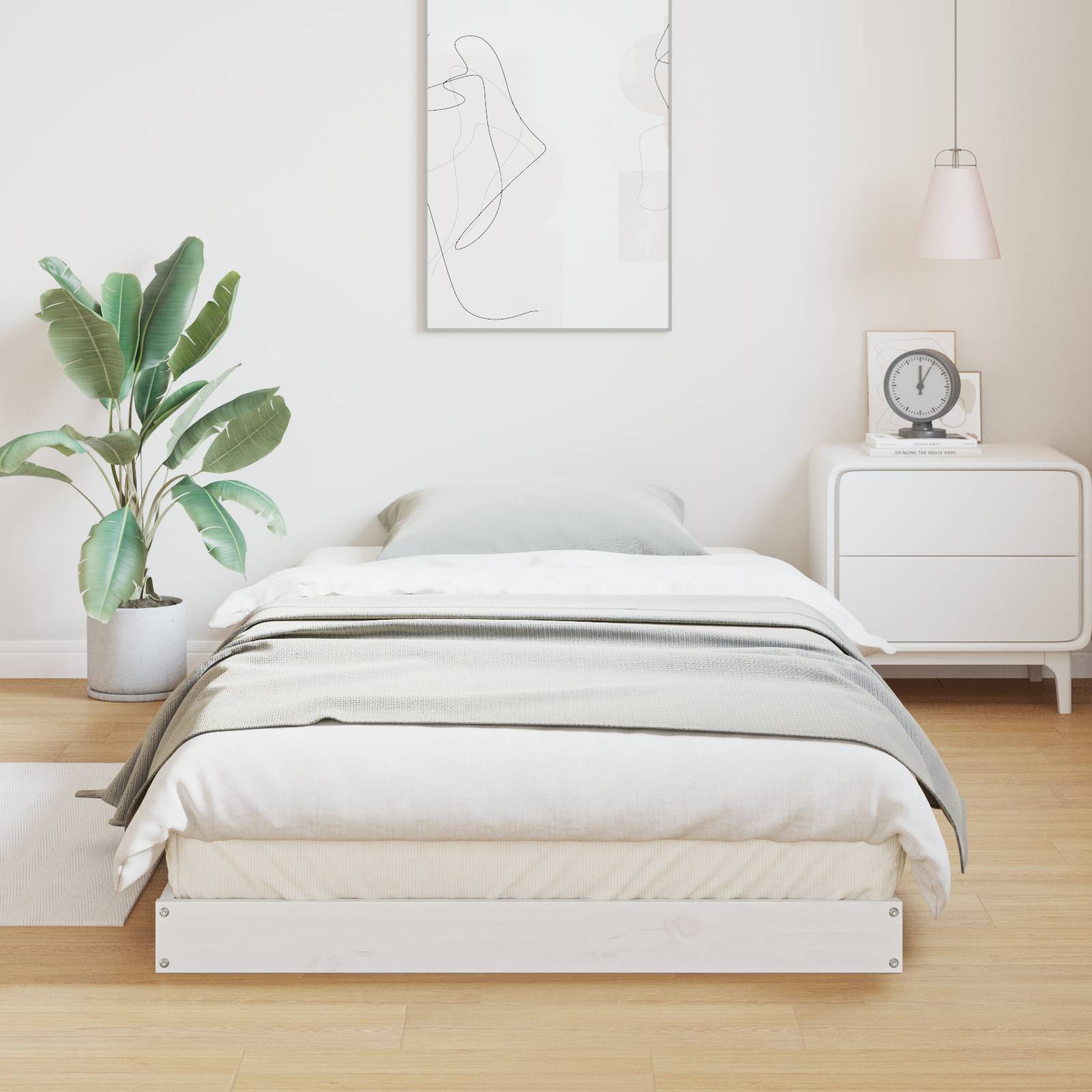 vidaXL Bodenbett Weiß 90x210 cm Massivholz Kiefer
