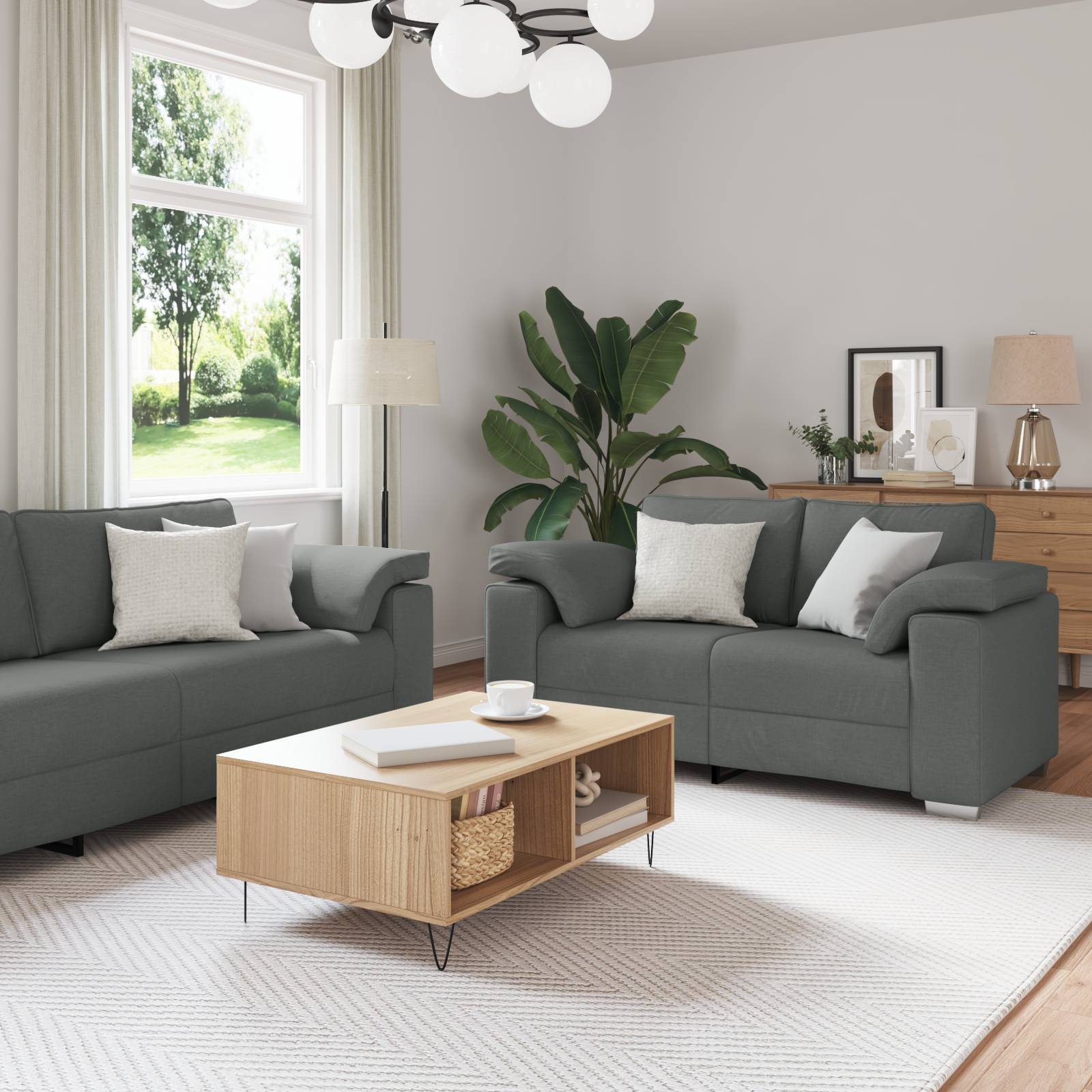 vidaXL 3-tlg. Sofagarnitur mit Kissen Dunkelgrau Stoff