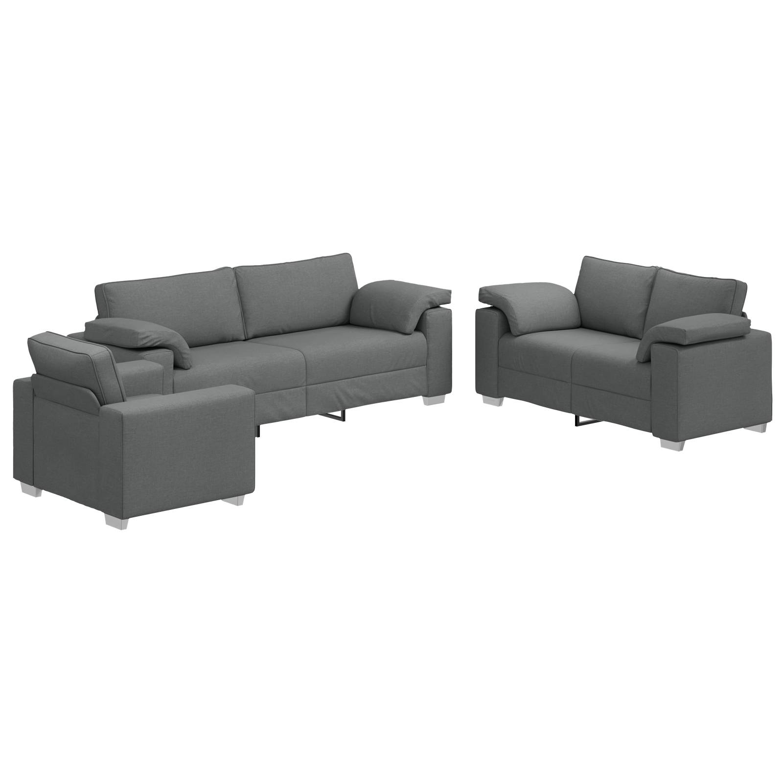 vidaXL 3-tlg. Sofagarnitur mit Kissen Dunkelgrau Stoff