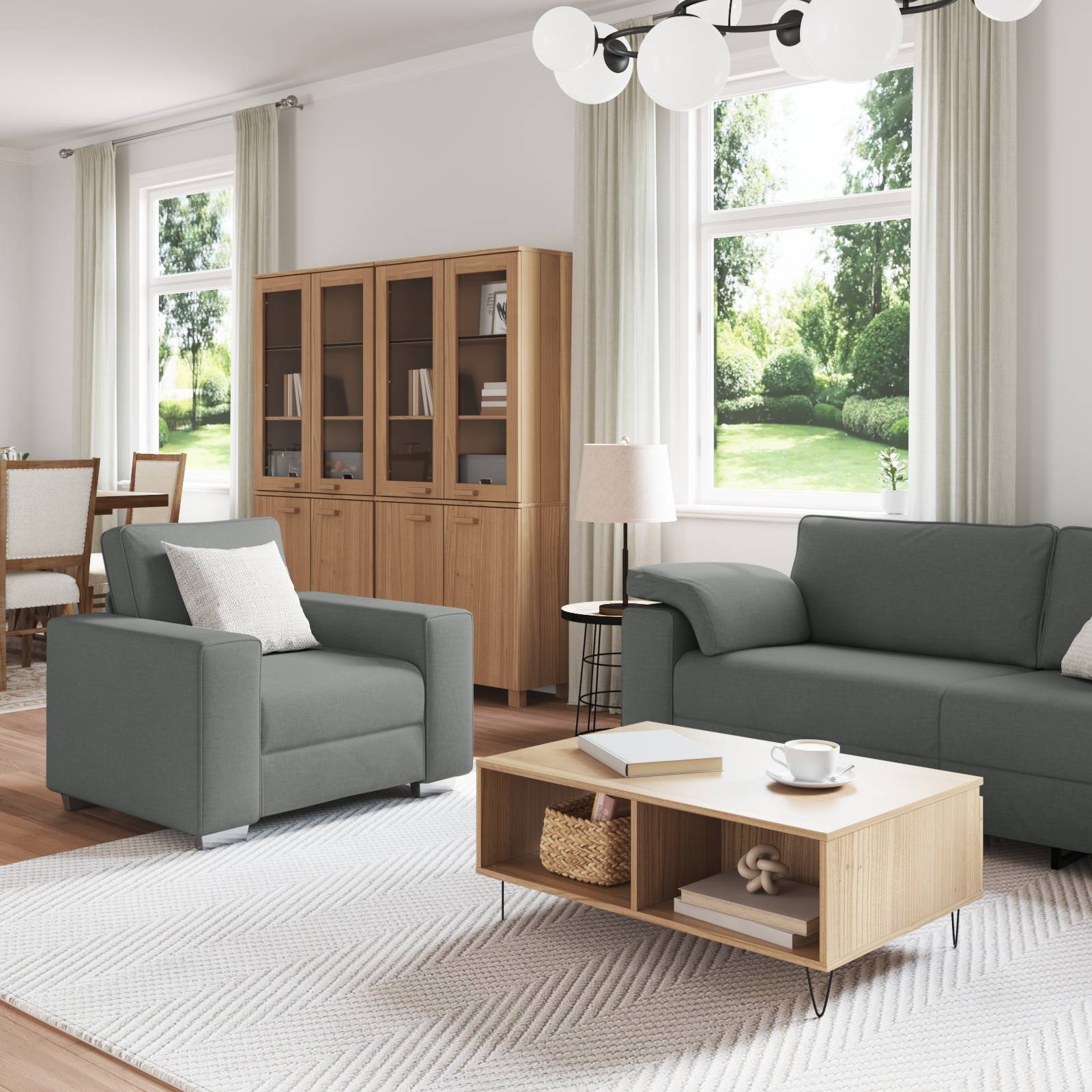 vidaXL 3-tlg. Sofagarnitur mit Kissen Dunkelgrau Stoff