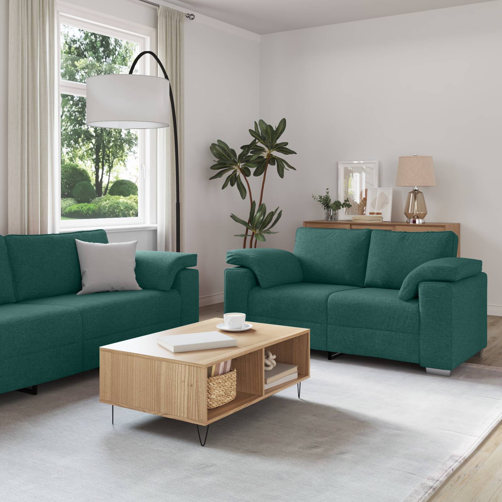 vidaXL 3-tlg. Sofagarnitur mit Kissen Dunkelgrün Stoff