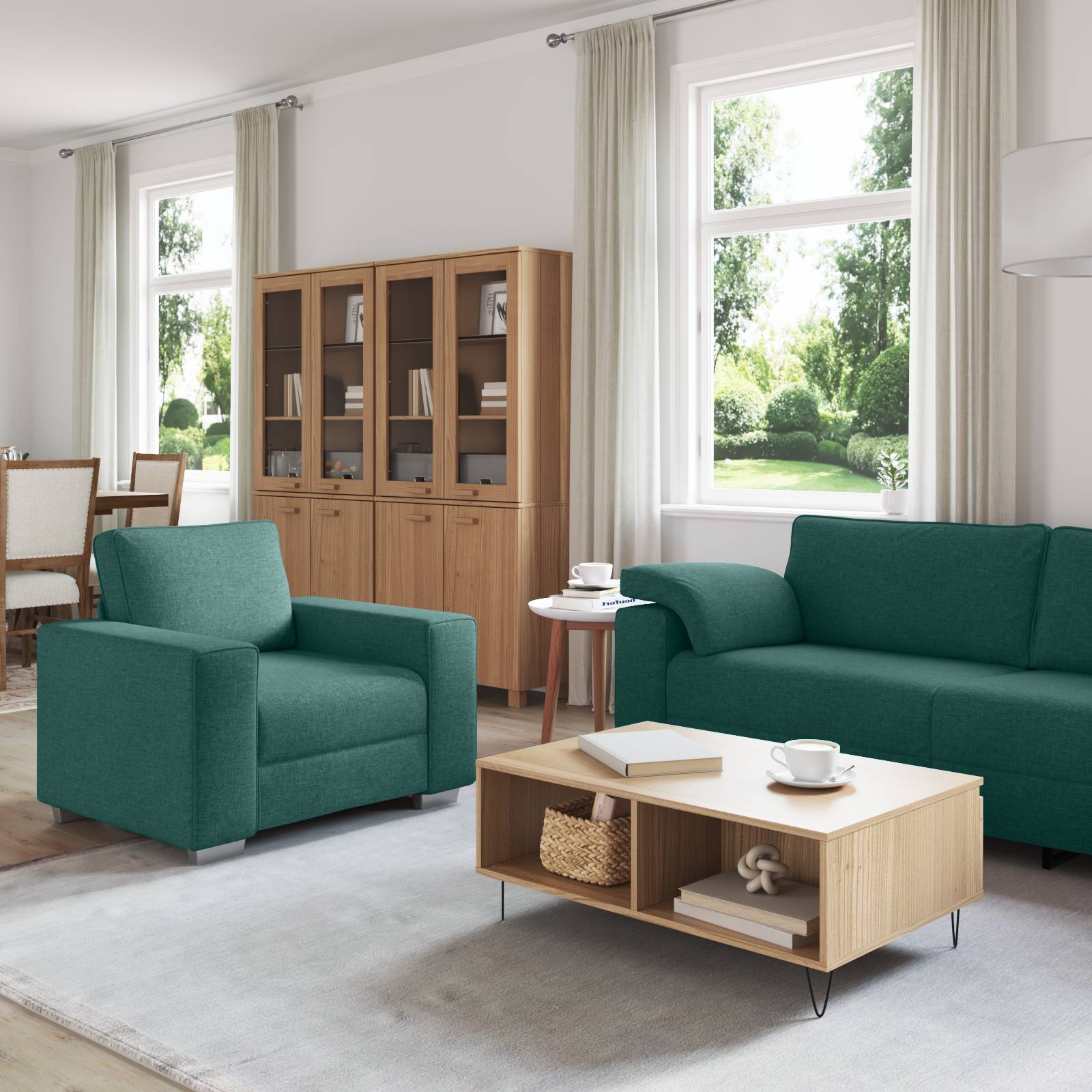 vidaXL 3-tlg. Sofagarnitur mit Kissen Dunkelgrün Stoff