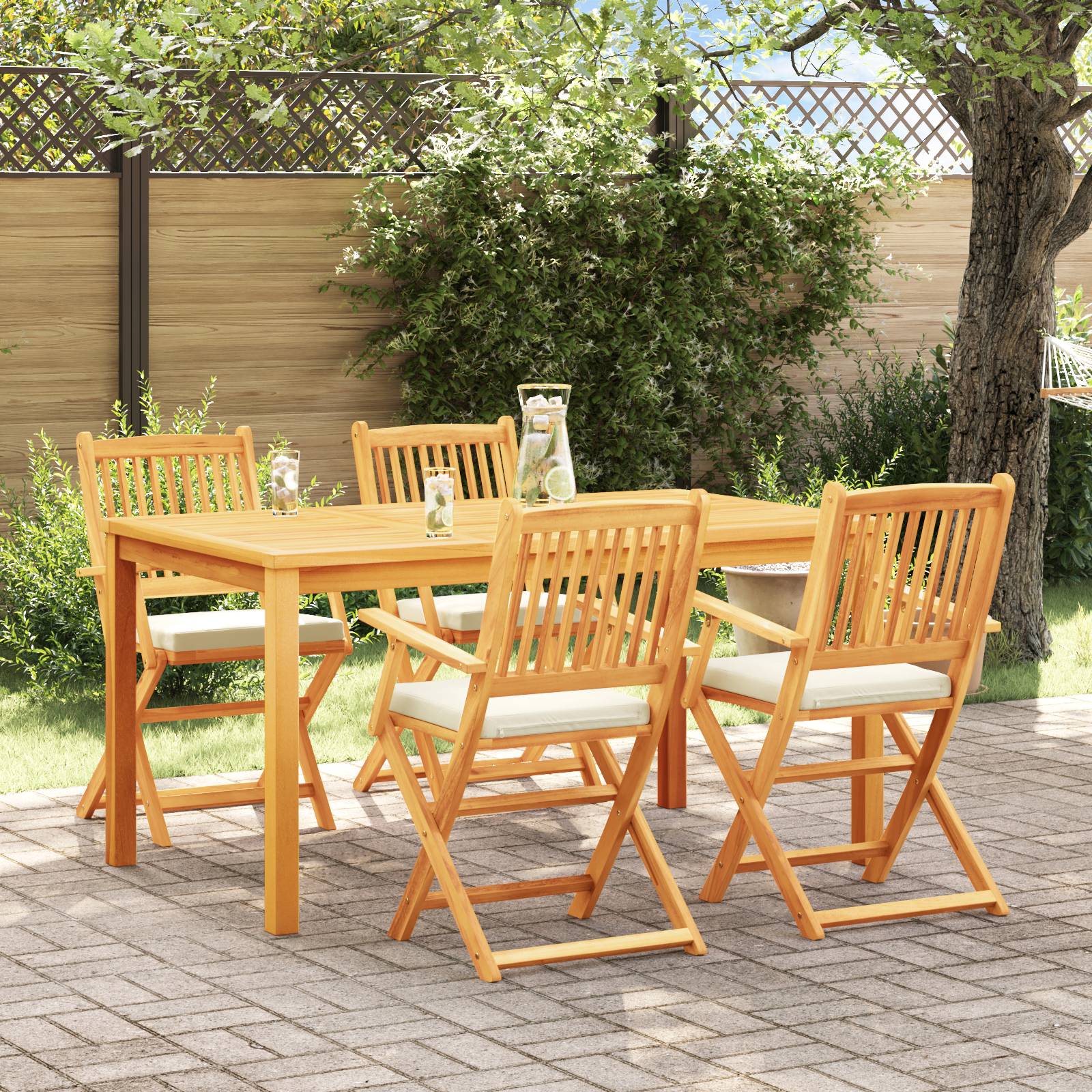 vidaXL Garten-Klappstühle mit Weißen Kissen 4 Stk. Massivholz Akazie