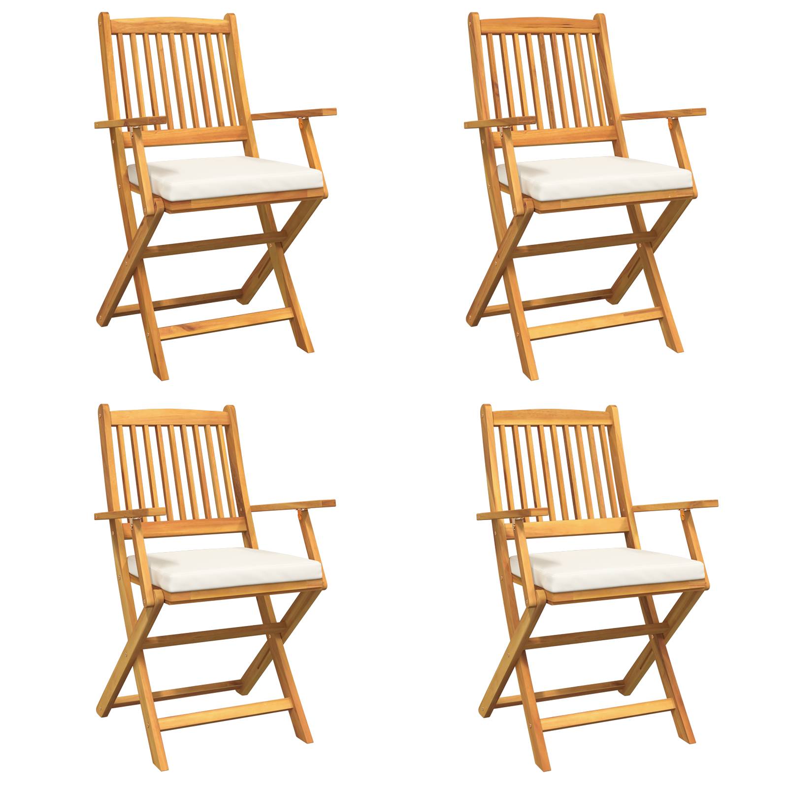 vidaXL Garten-Klappstühle mit Weißen Kissen 4 Stk. Massivholz Akazie