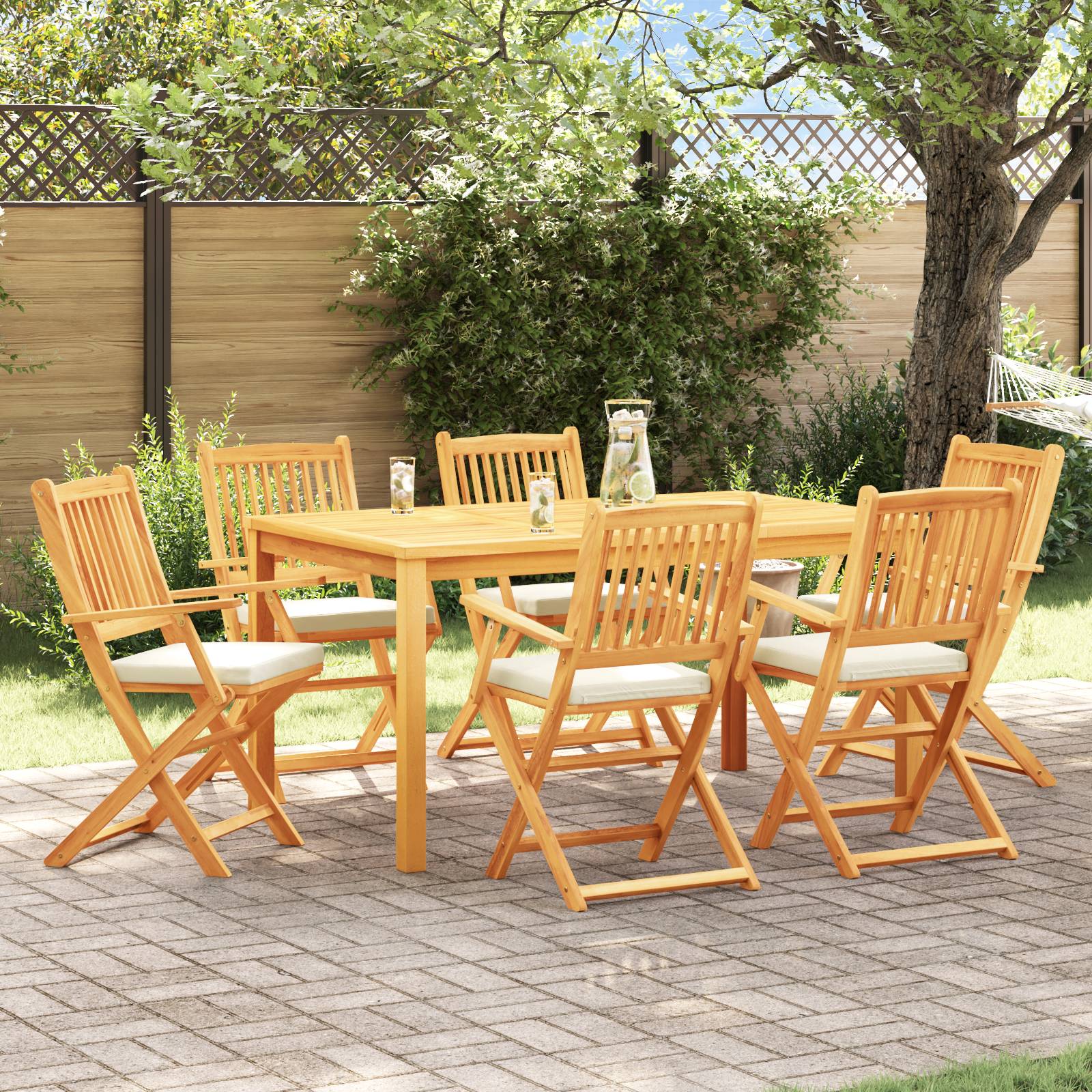 vidaXL Garten-Klappstühle mit Weißen Kissen 6 Stk. Massivholz Akazie