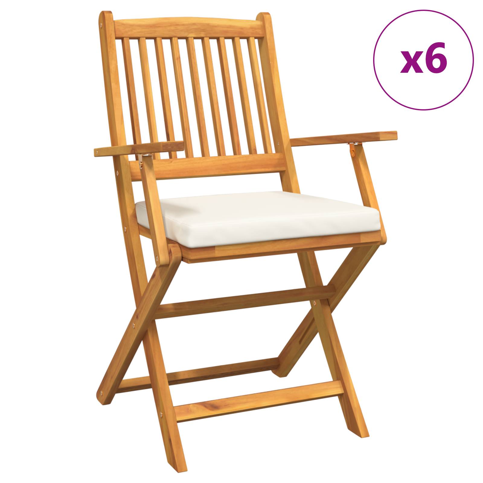 vidaXL Garten-Klappstühle mit Weißen Kissen 6 Stk. Massivholz Akazie
