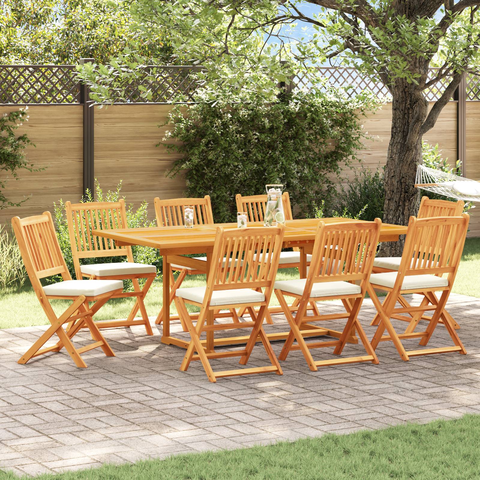 vidaXL Garten-Klappstühle mit Weißen Kissen 8 Stk. Massivholz Akazie