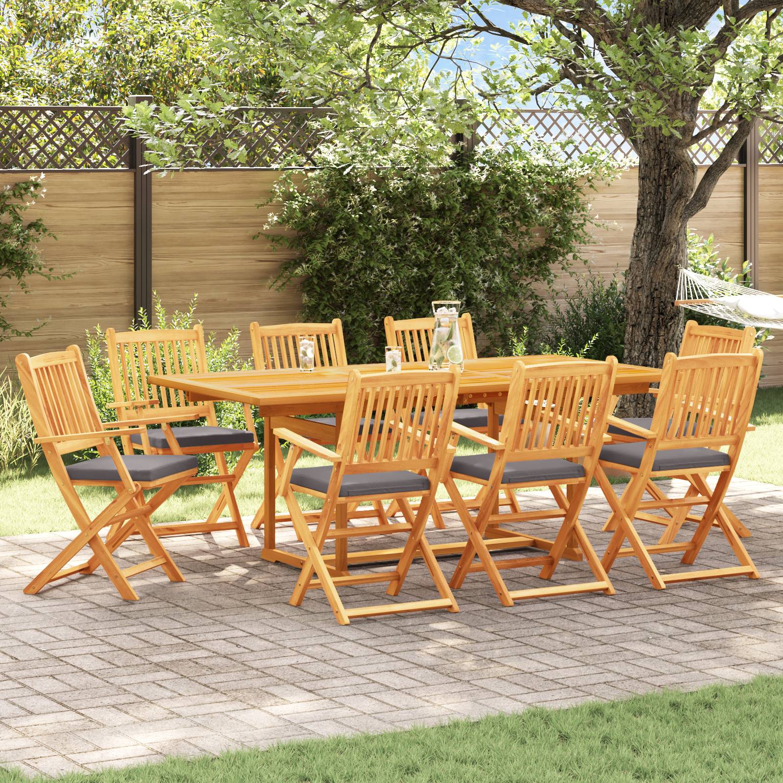 vidaXL Garten-Klappstühle mit Grauen Kissen 8 Stk. Massivholz Akazie