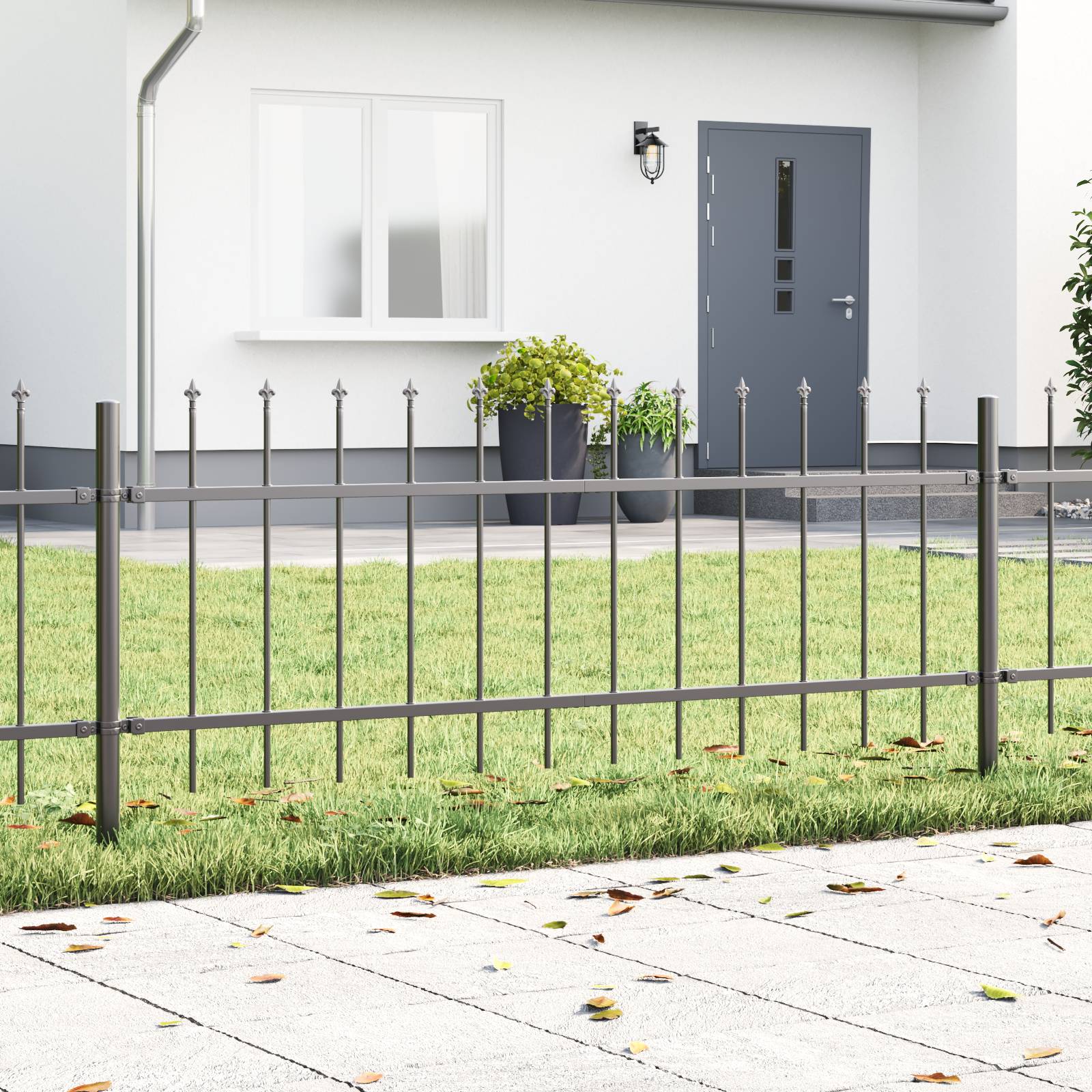 vidaXL Gartenzaun mit Speerspitzen Grau 8,5x0,6 m Stahl